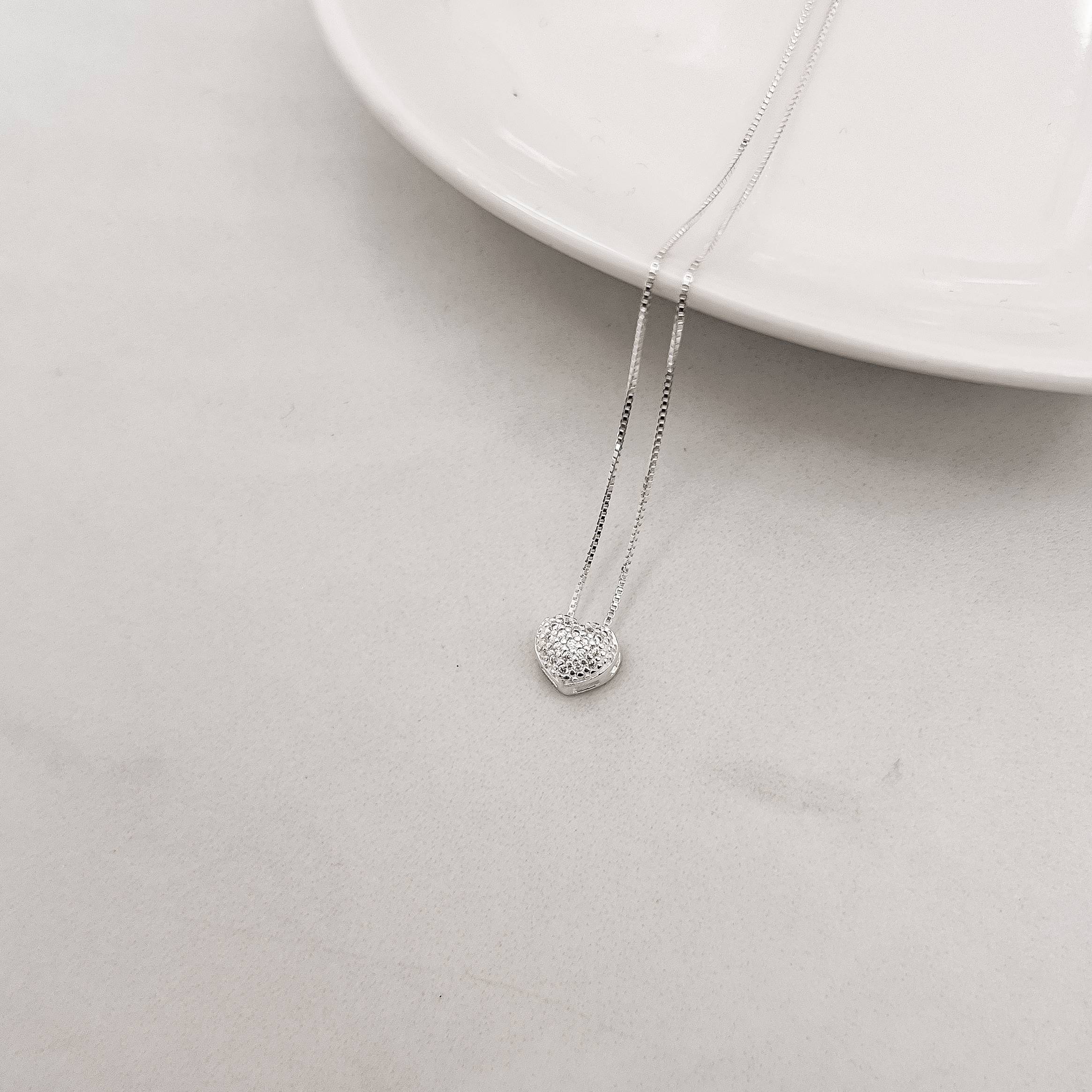 Imagem Colar coração cravejado cristal passante 10mm 45cm