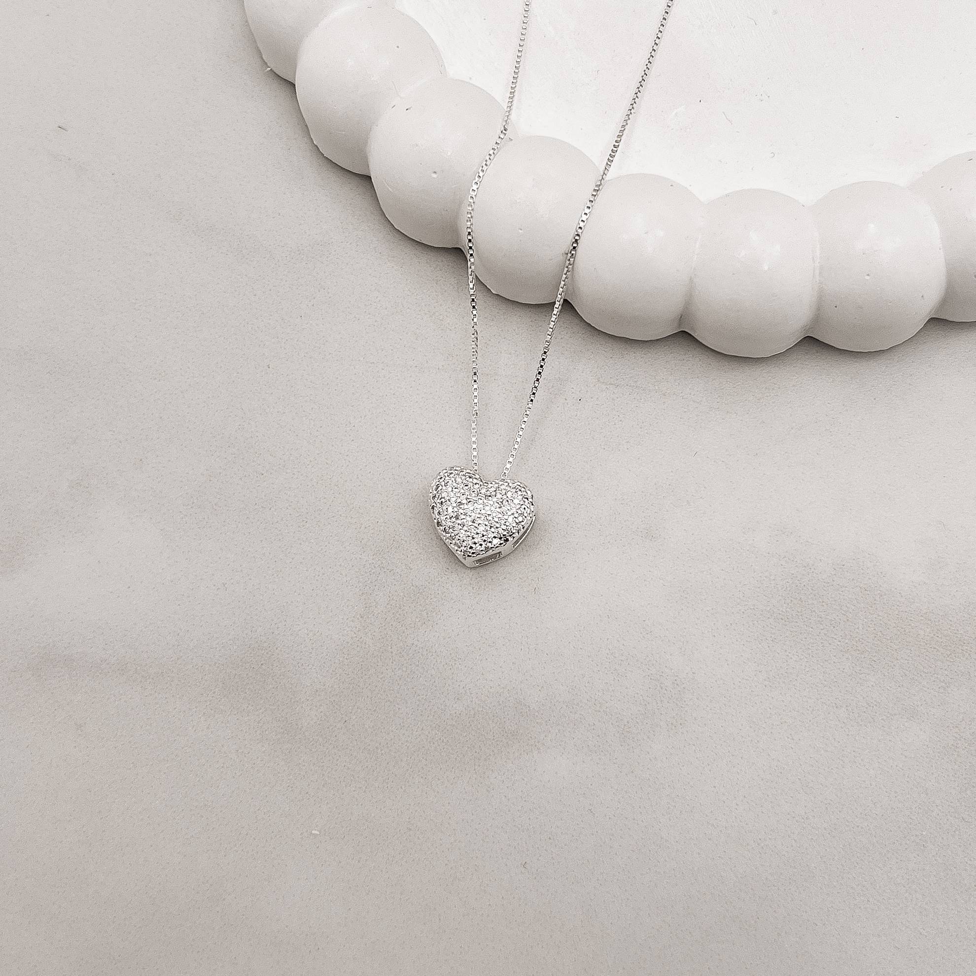 Imagem Secundária Colar coração cravejado passante 11mm 45cm