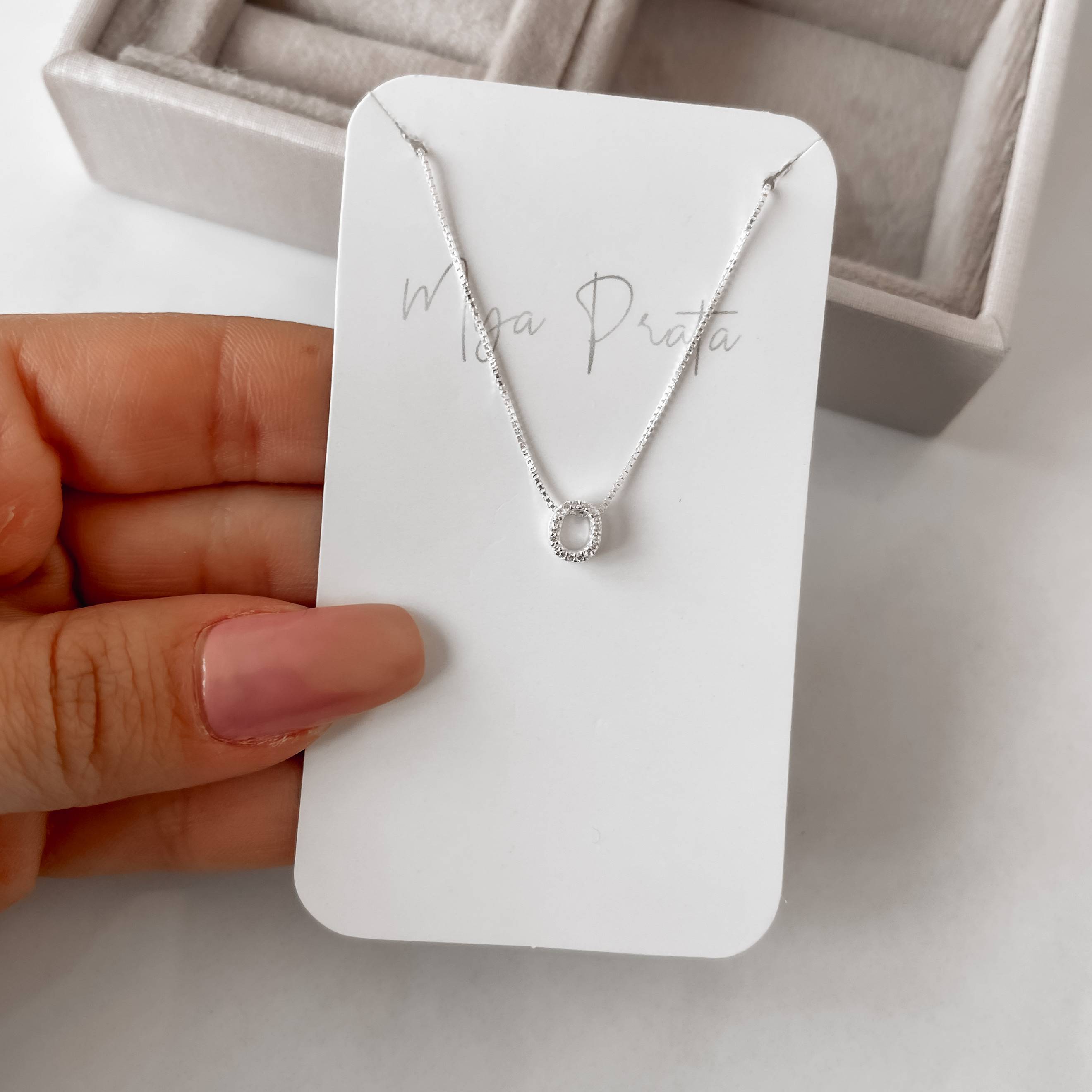 Imagem Secundária Colar letra O cravejada 6mm 45cm