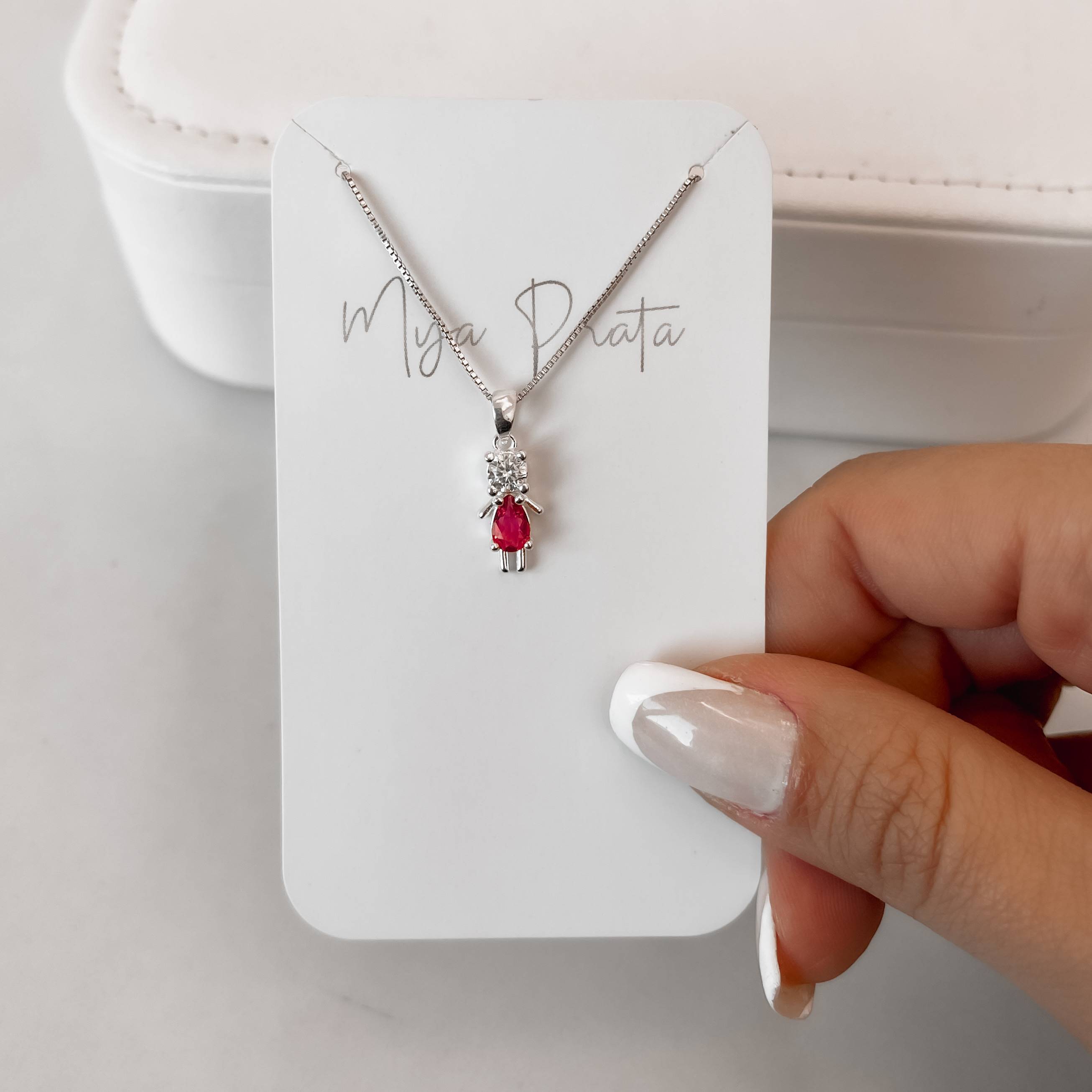 Imagem Colar pingente menina zircônia cereja 13mm 45cm