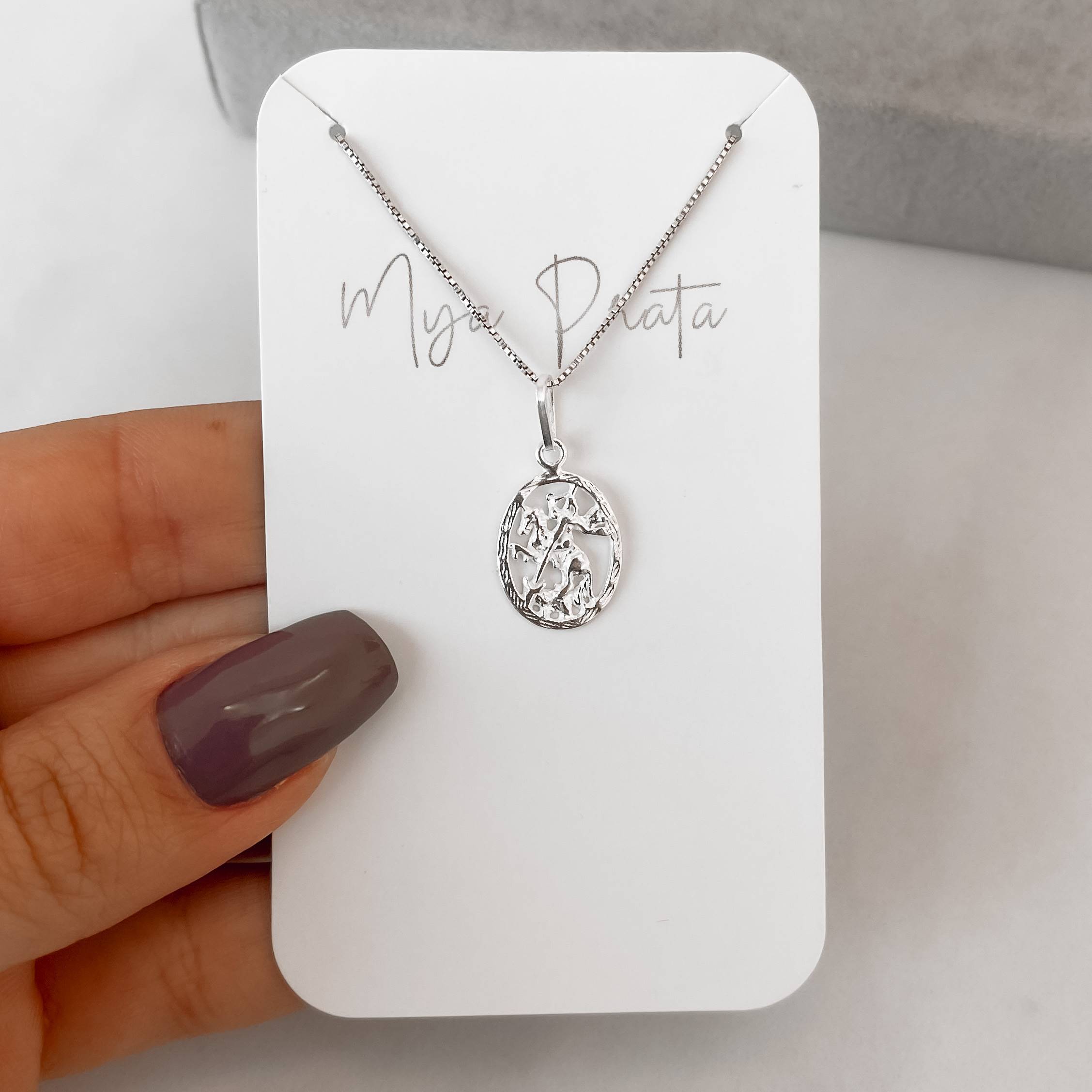 Imagem Secundária Colar pingente medalha São Jorge desenhada 14mm 45cm