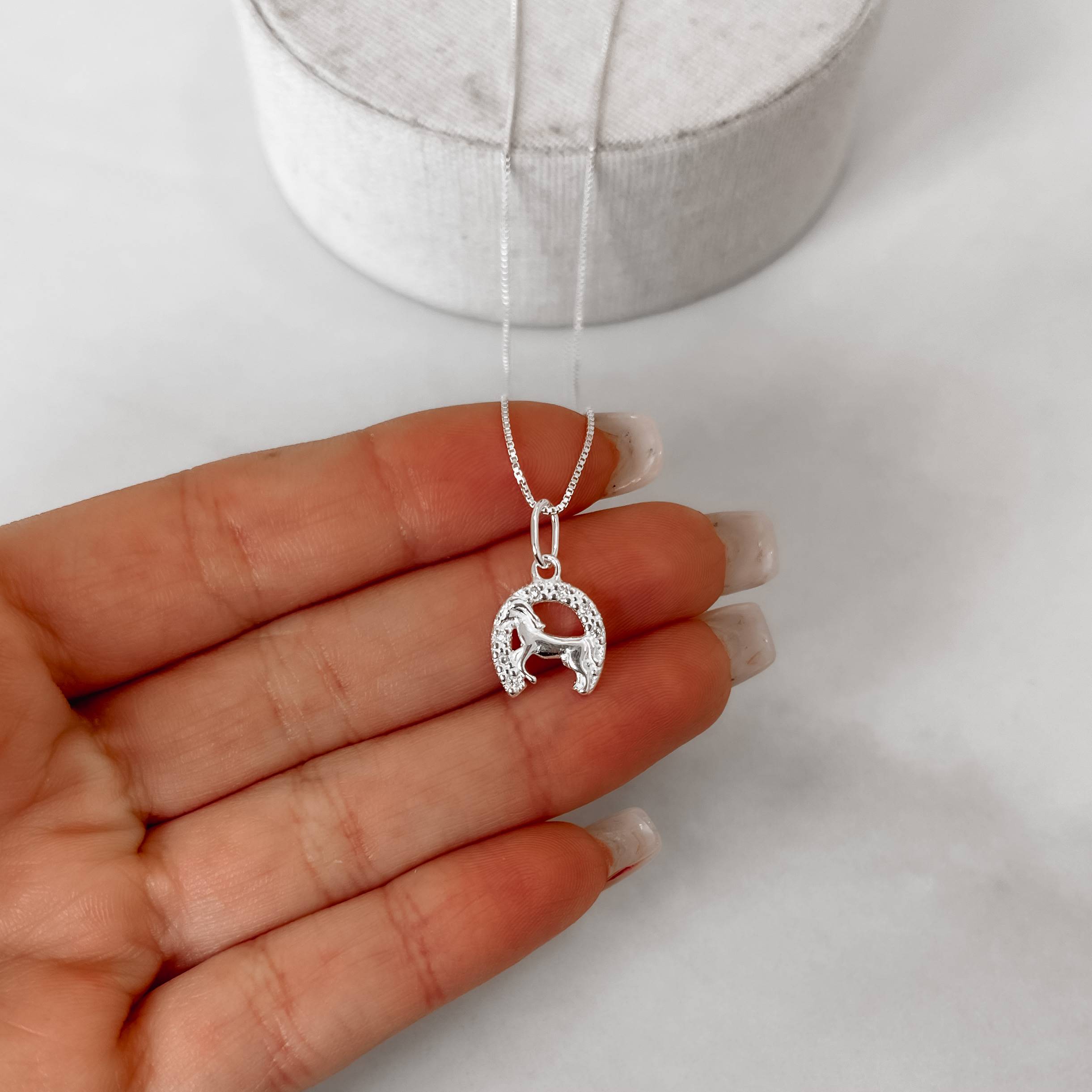 Imagem Colar pingente cavalo e ferradura 11mm 45cm