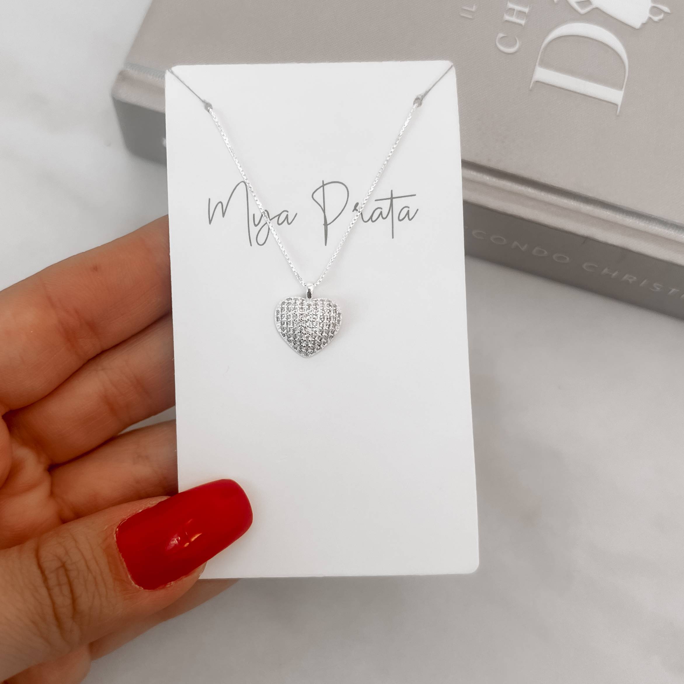 Imagem Colar pingente coração cravejado 11mm 40+3cm