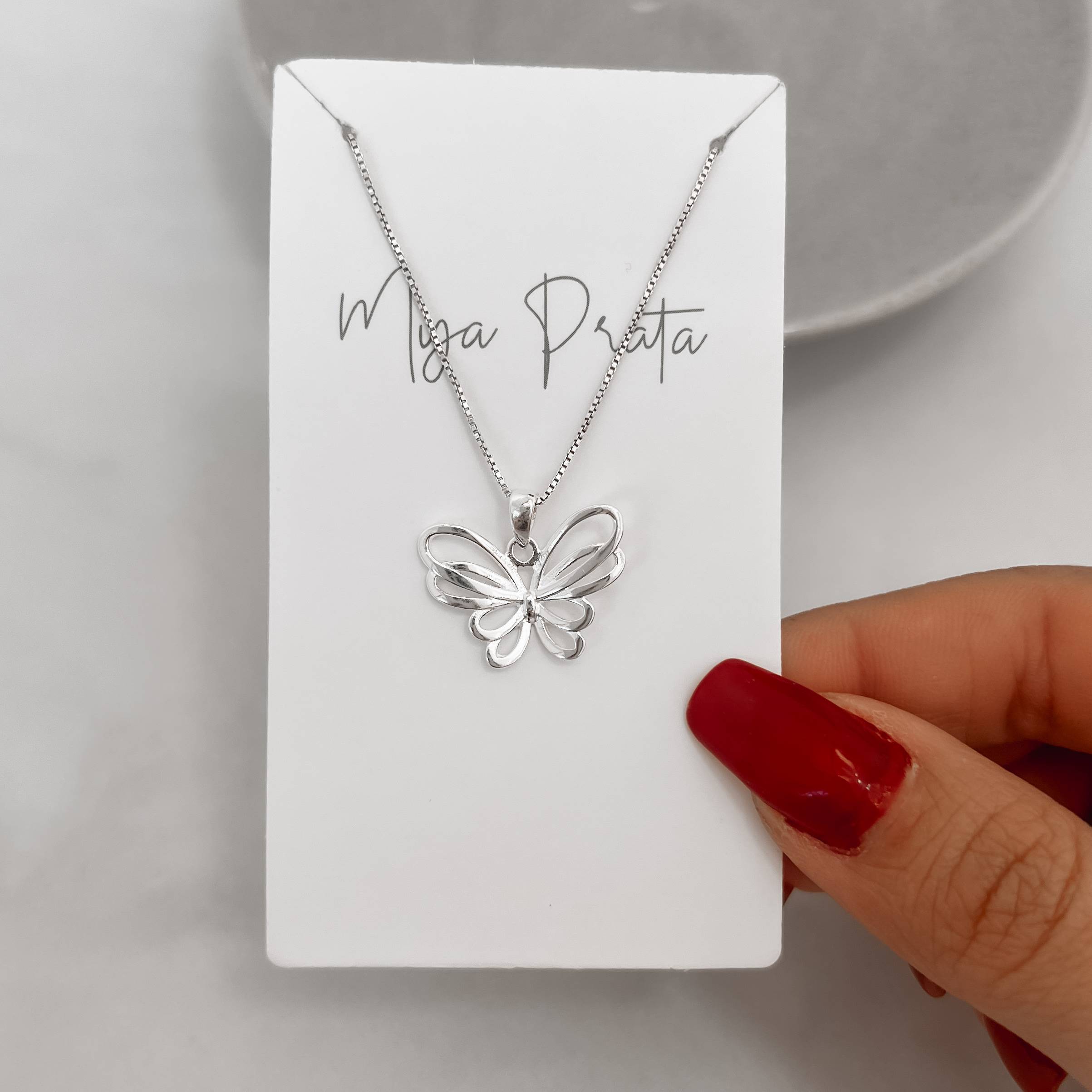 Imagem Colar pingente borboleta vazada 20mm 45cm