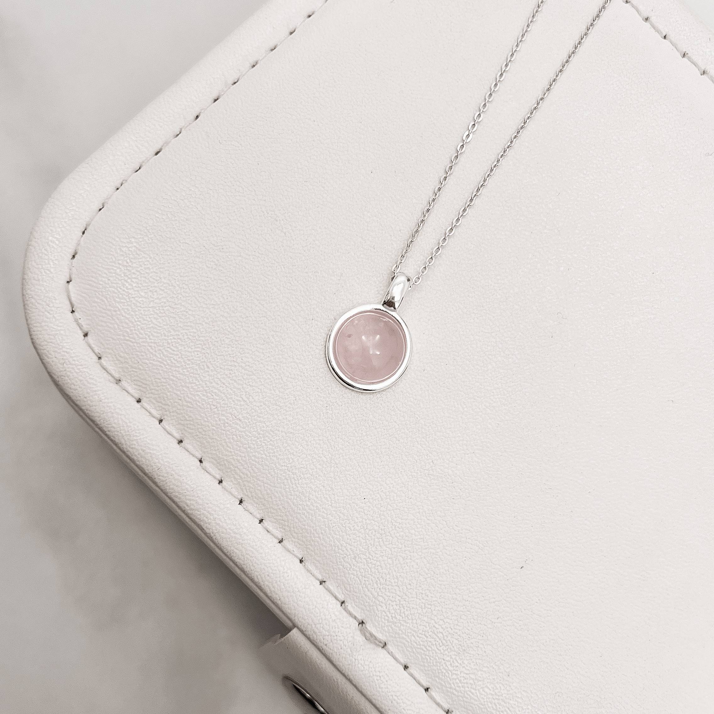 Imagem Colar pingente quartzo rosa 12mm corrente cadeado 45cm