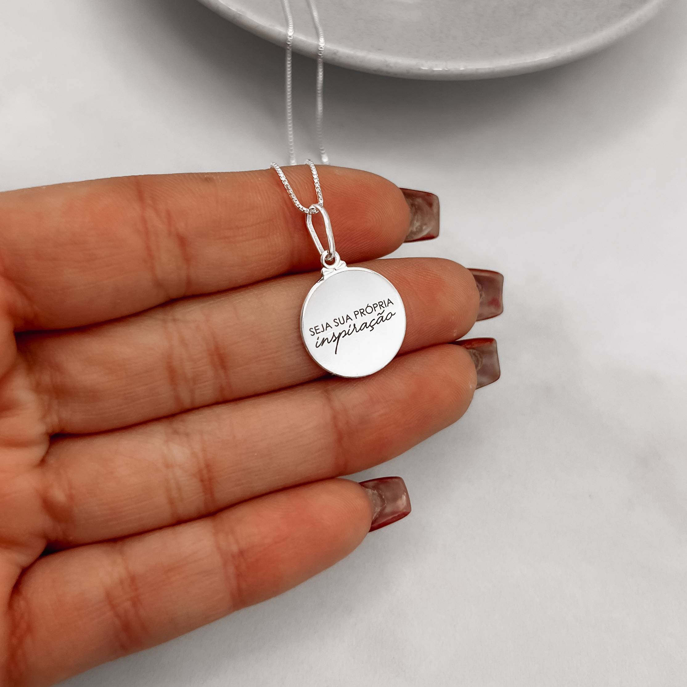 Imagem Colar pingente medalha seja sua própria inspiração 15mm 45cm