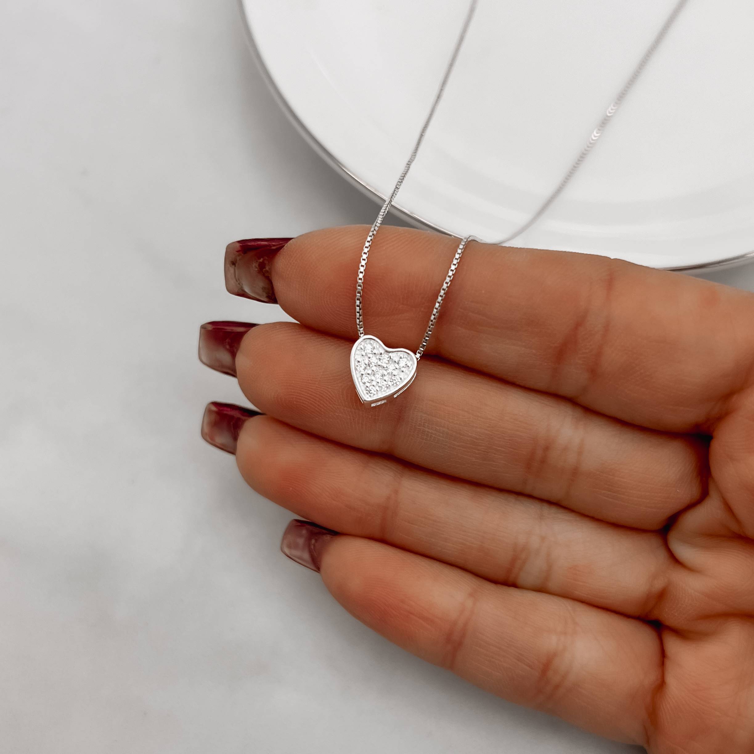 Imagem Secundária Colar coração todo cravejado 8mm 40cm