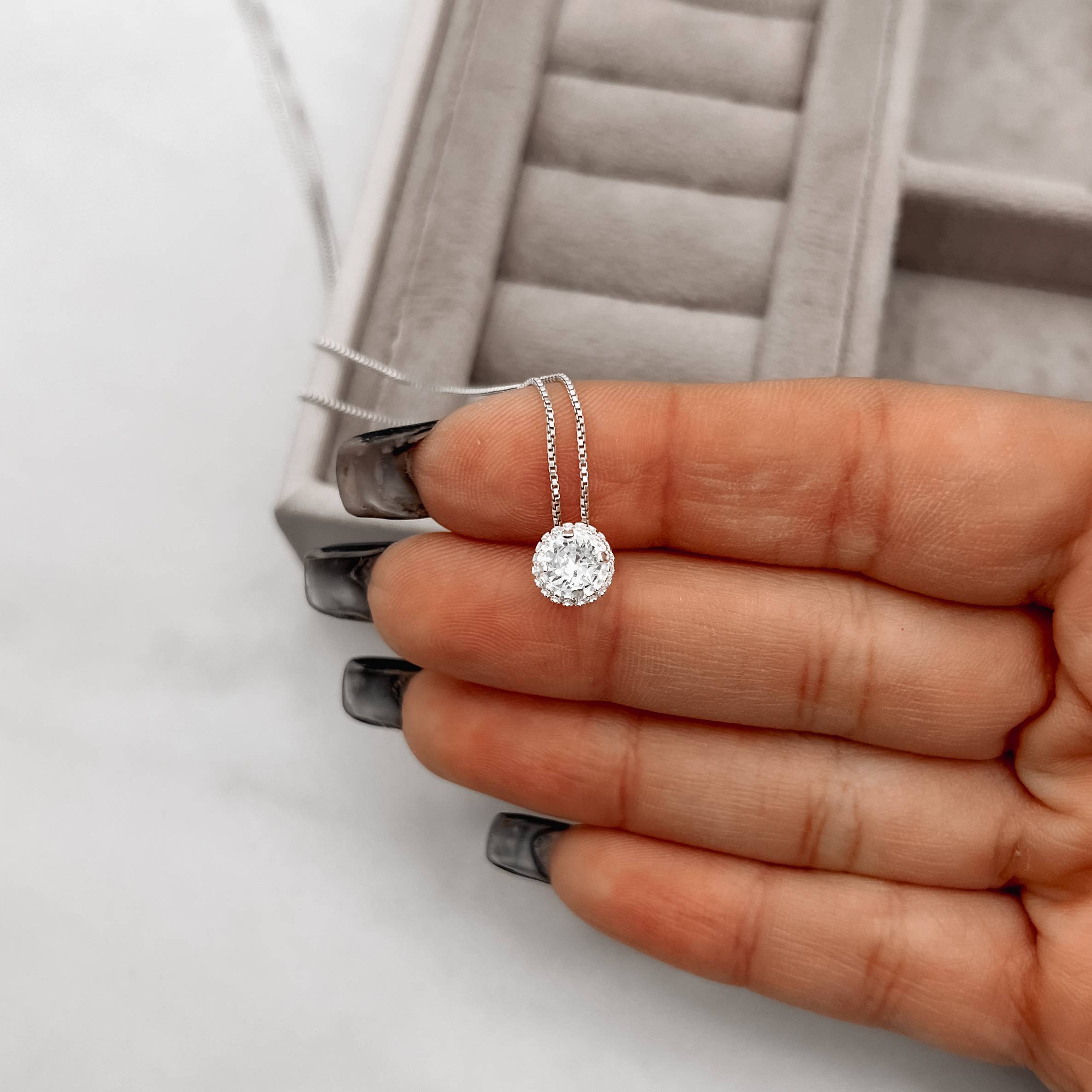 Colar zircônia redonda cristal com cravejado 7mm 40cm