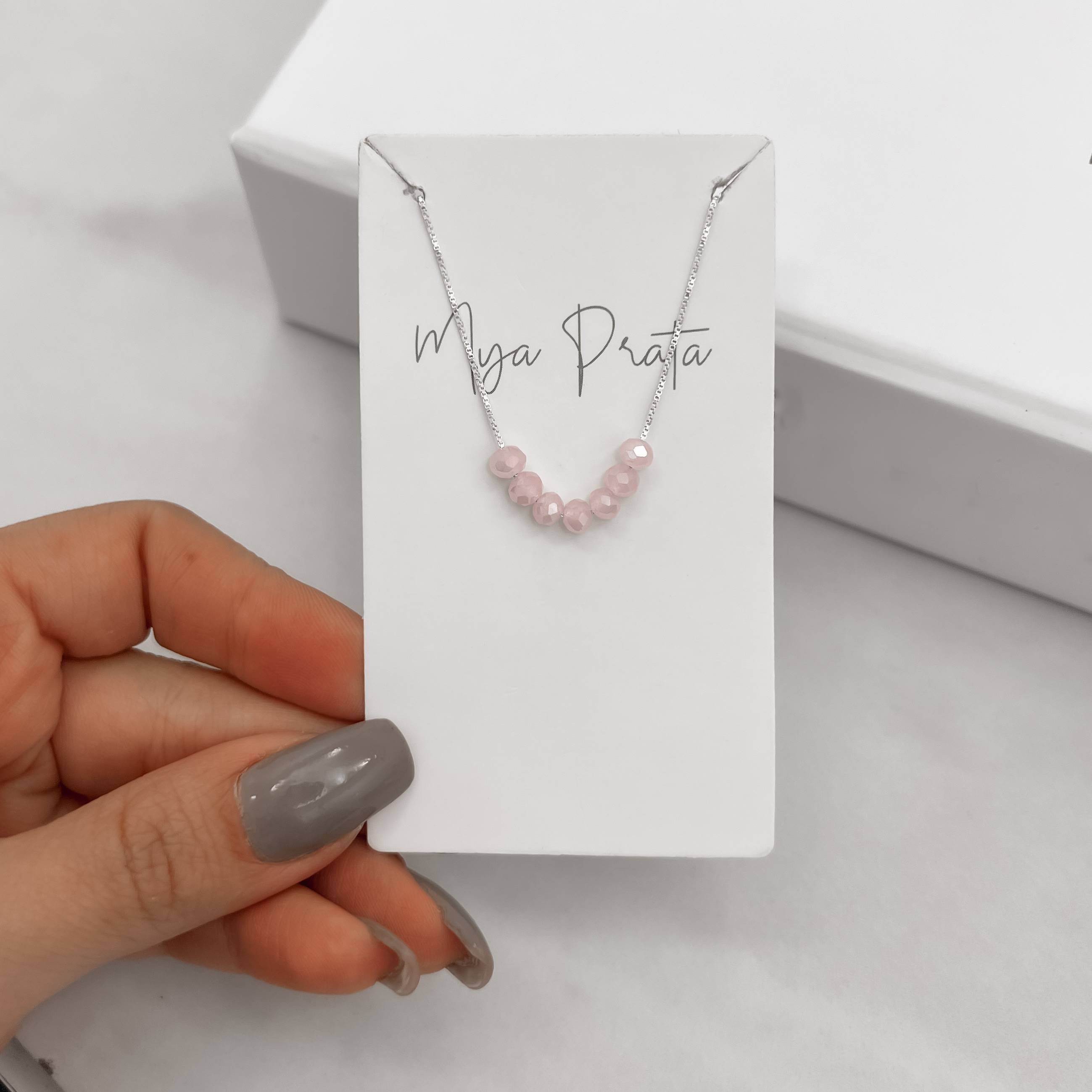 Imagem Secundária Colar cristal rosa irisado 4mm 45cm