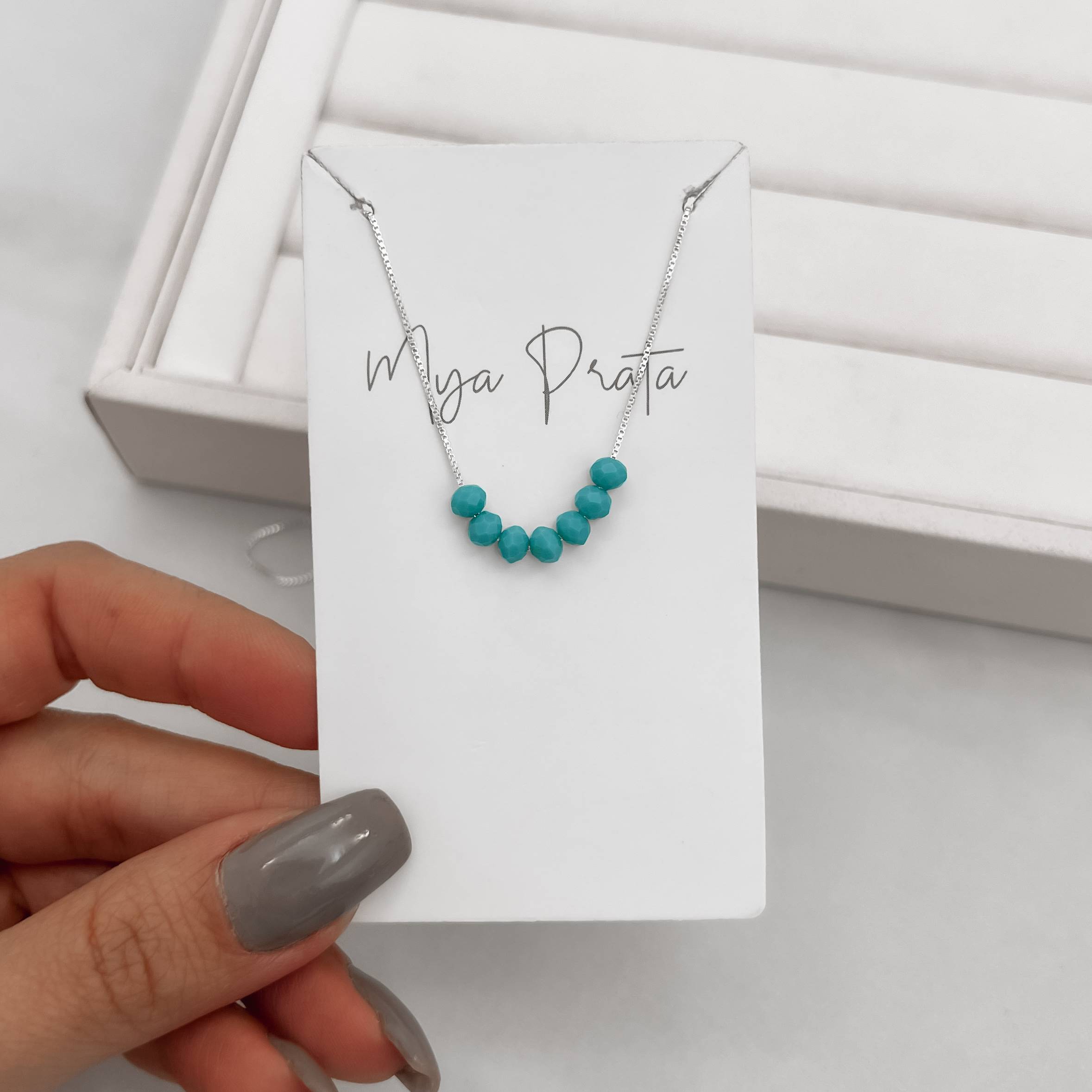 Colar cristal turquesa 4mm 45cm