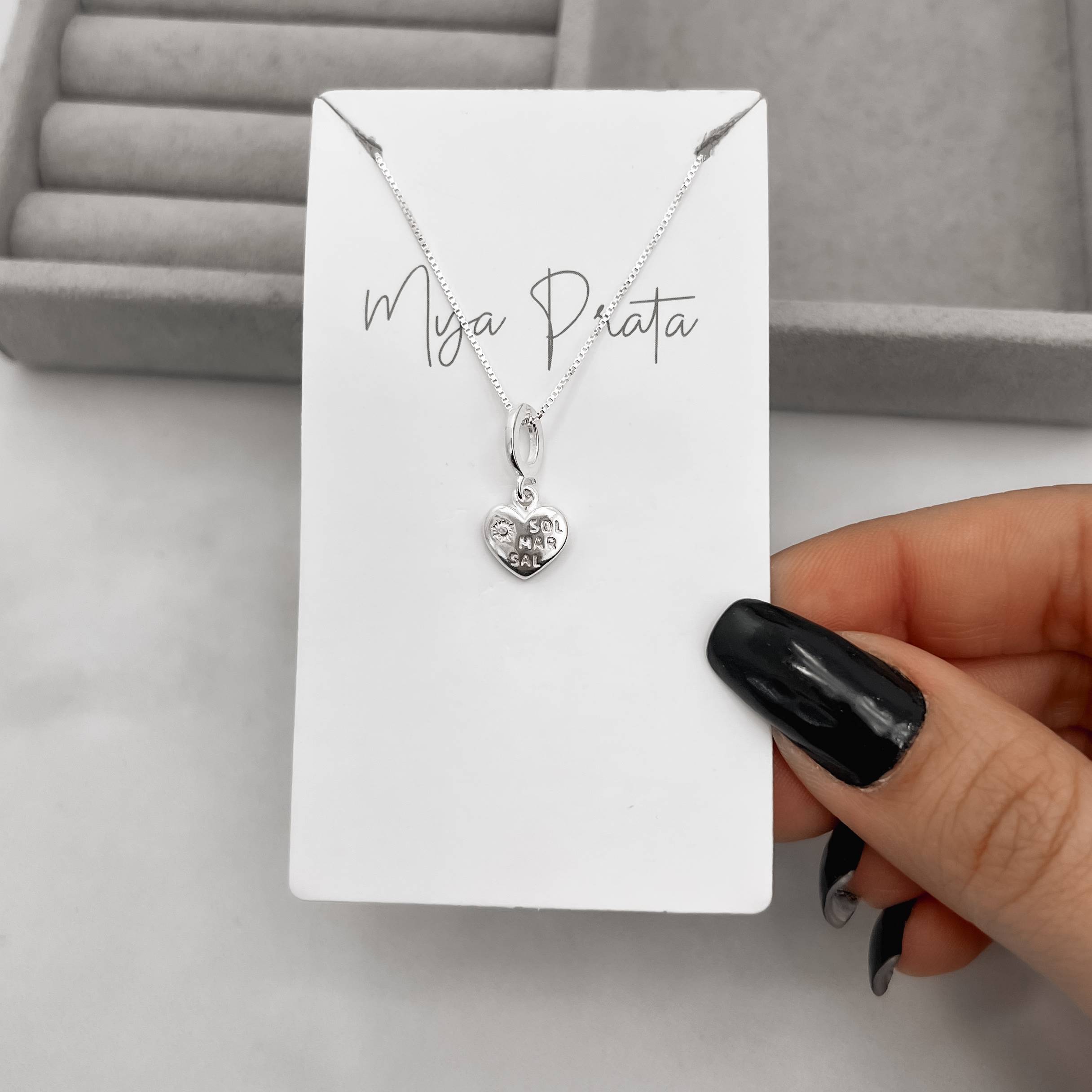 Imagem Colar pingente coração sol mar e sal 9mm 45cm