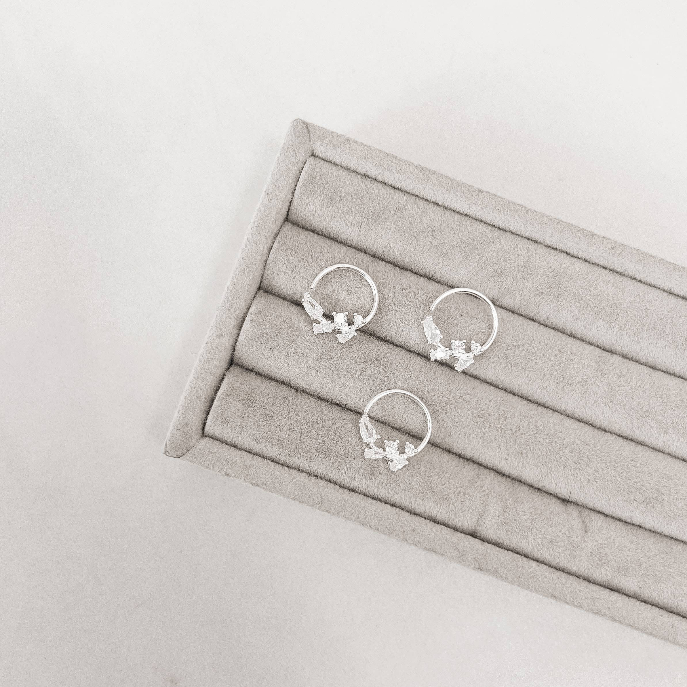 Piercing argola zircônias gota, navete e redonda 11mm