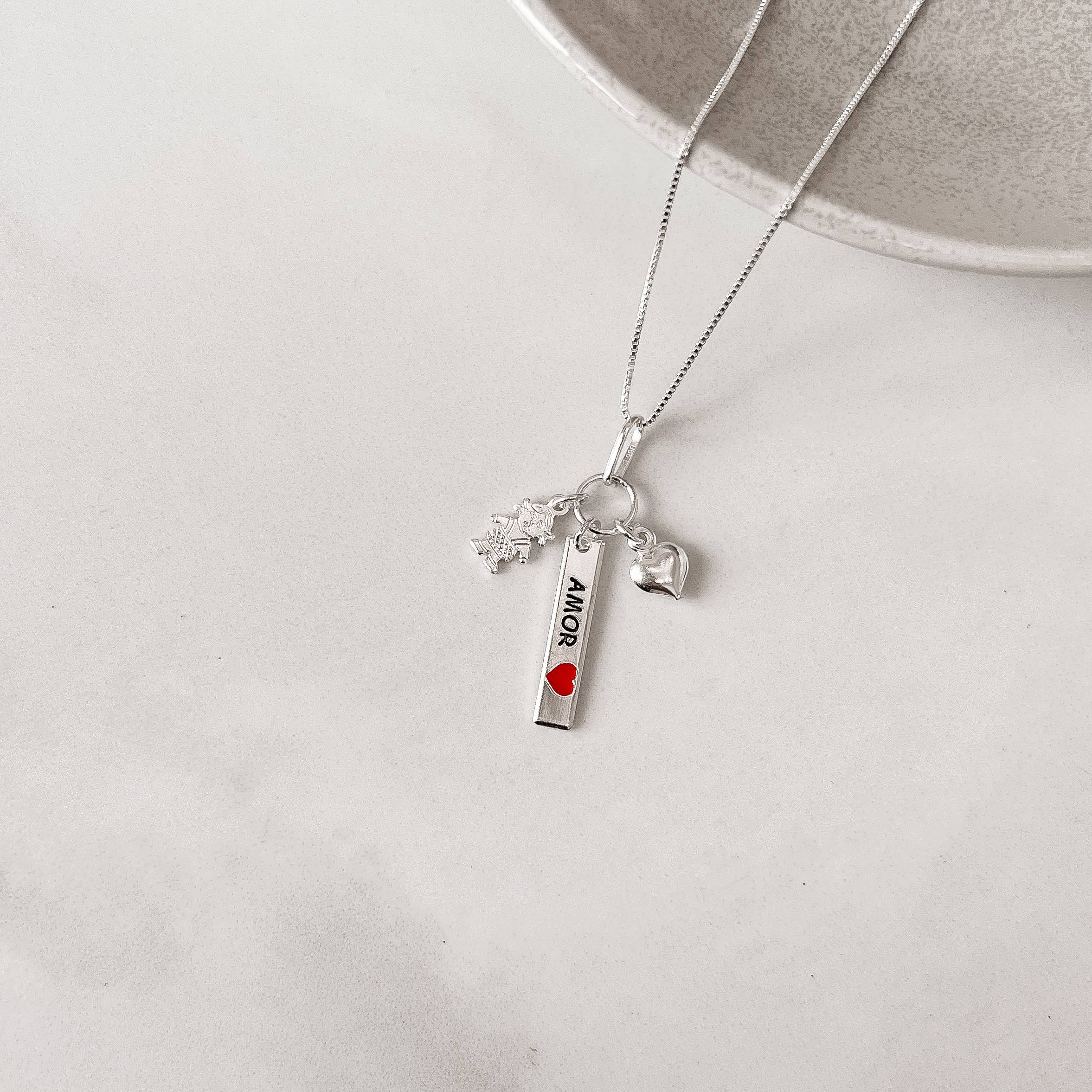 Imagem Colar pingente patuá amor, coração, menina 45cm