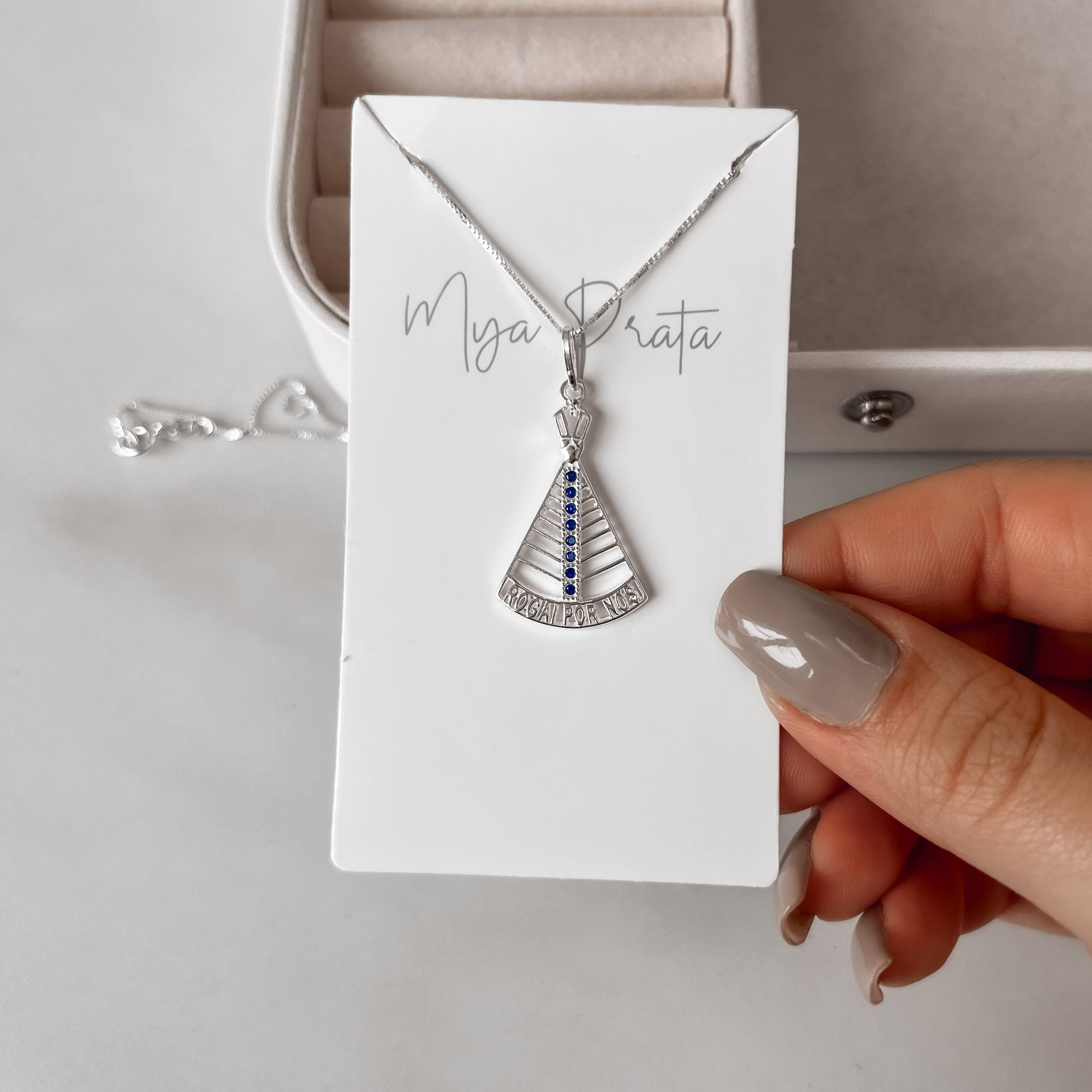 Imagem Colar pingente Nsa. Sra. Aparecida rogai por nós 25mm 45cm