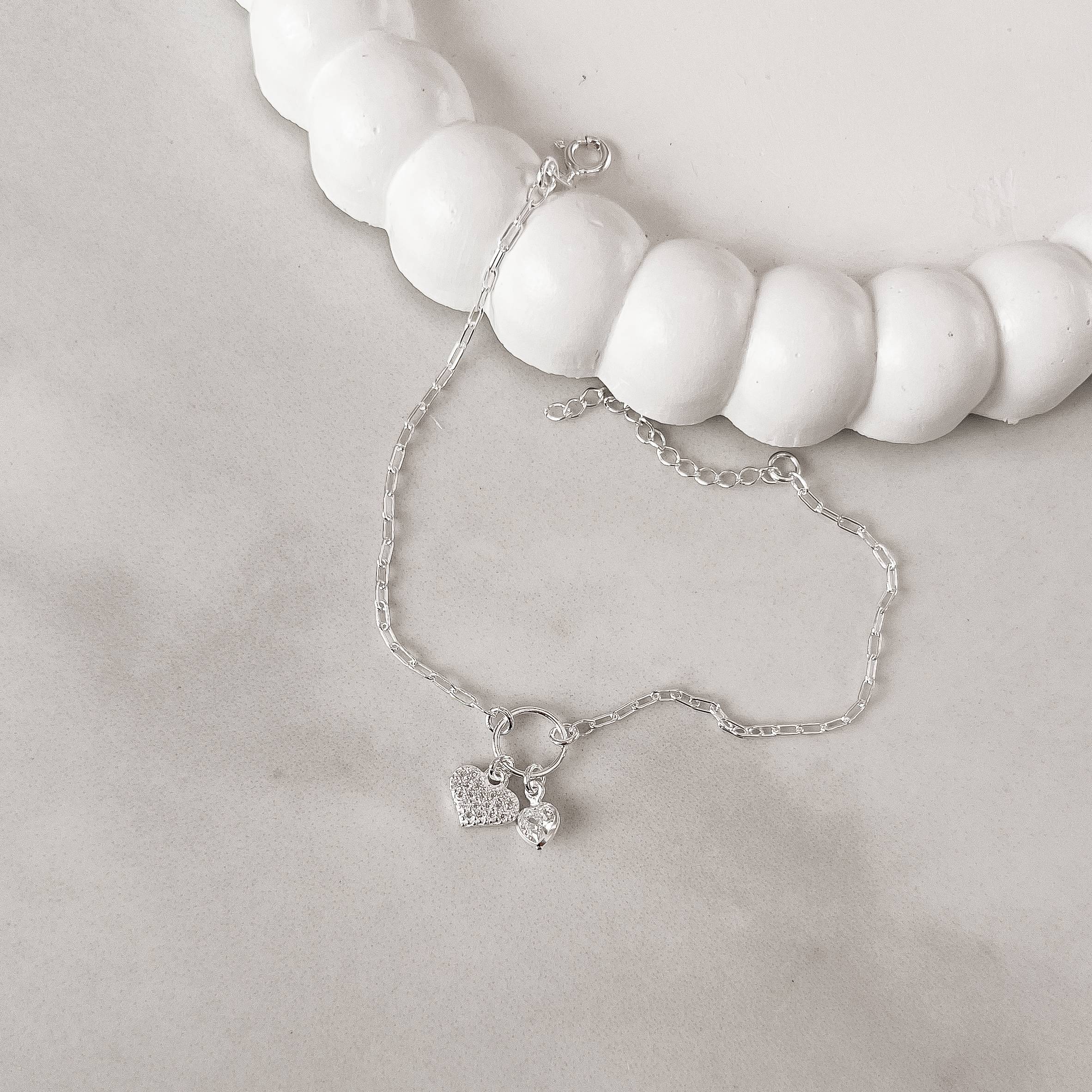 Pulseira entremeio círculo pingentes coração cravejado e zircônia coração corrente cartier