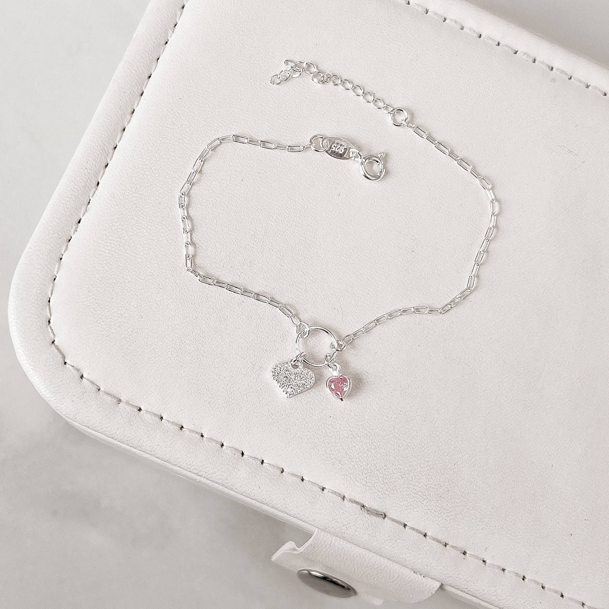 Pulseira entremeio círculo pingentes coração cravejado e zircônia coração rosa corrente cartier
