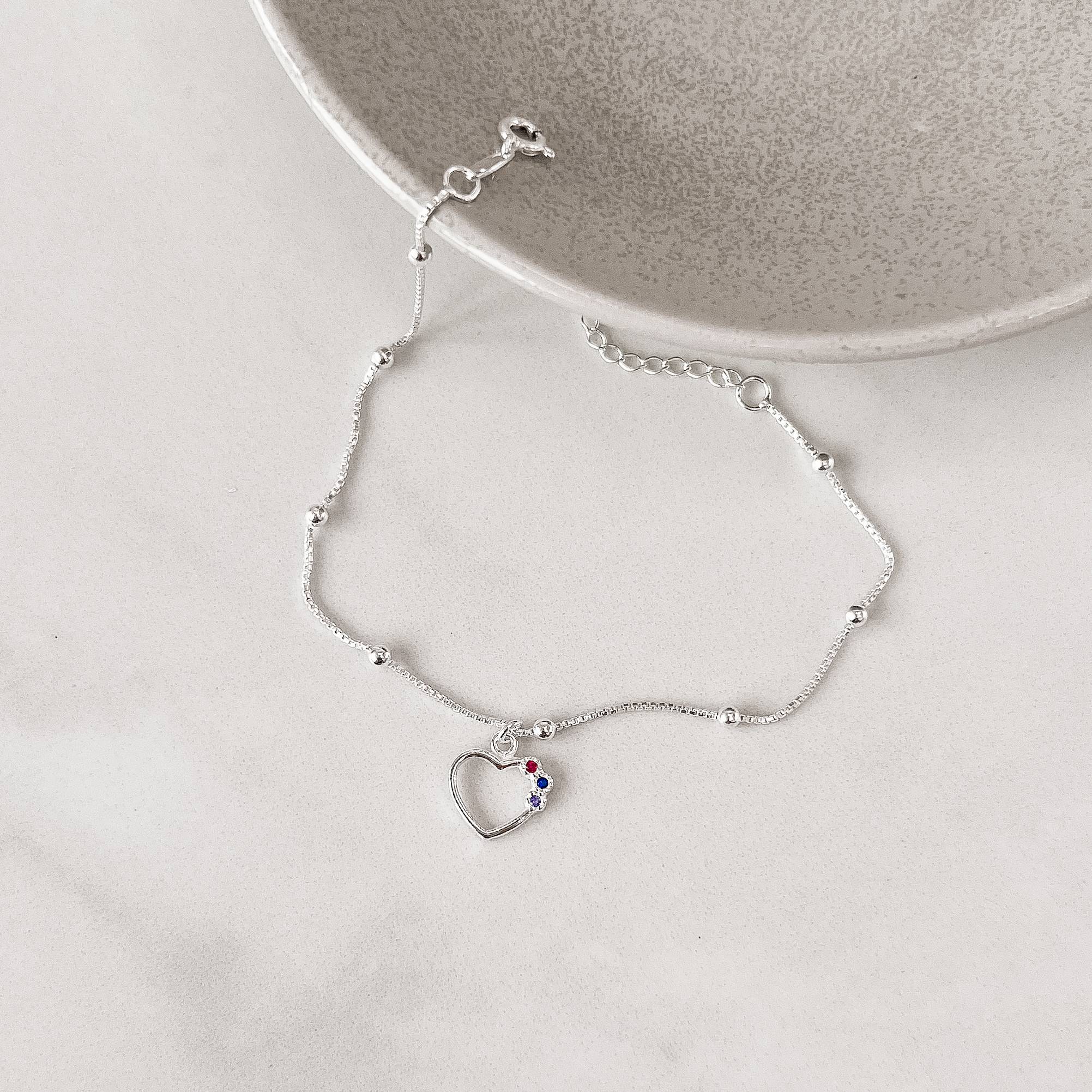 Imagem Secundária Pulseira pingente coração vazado detalhe cravejado colorido 11mm com bolas