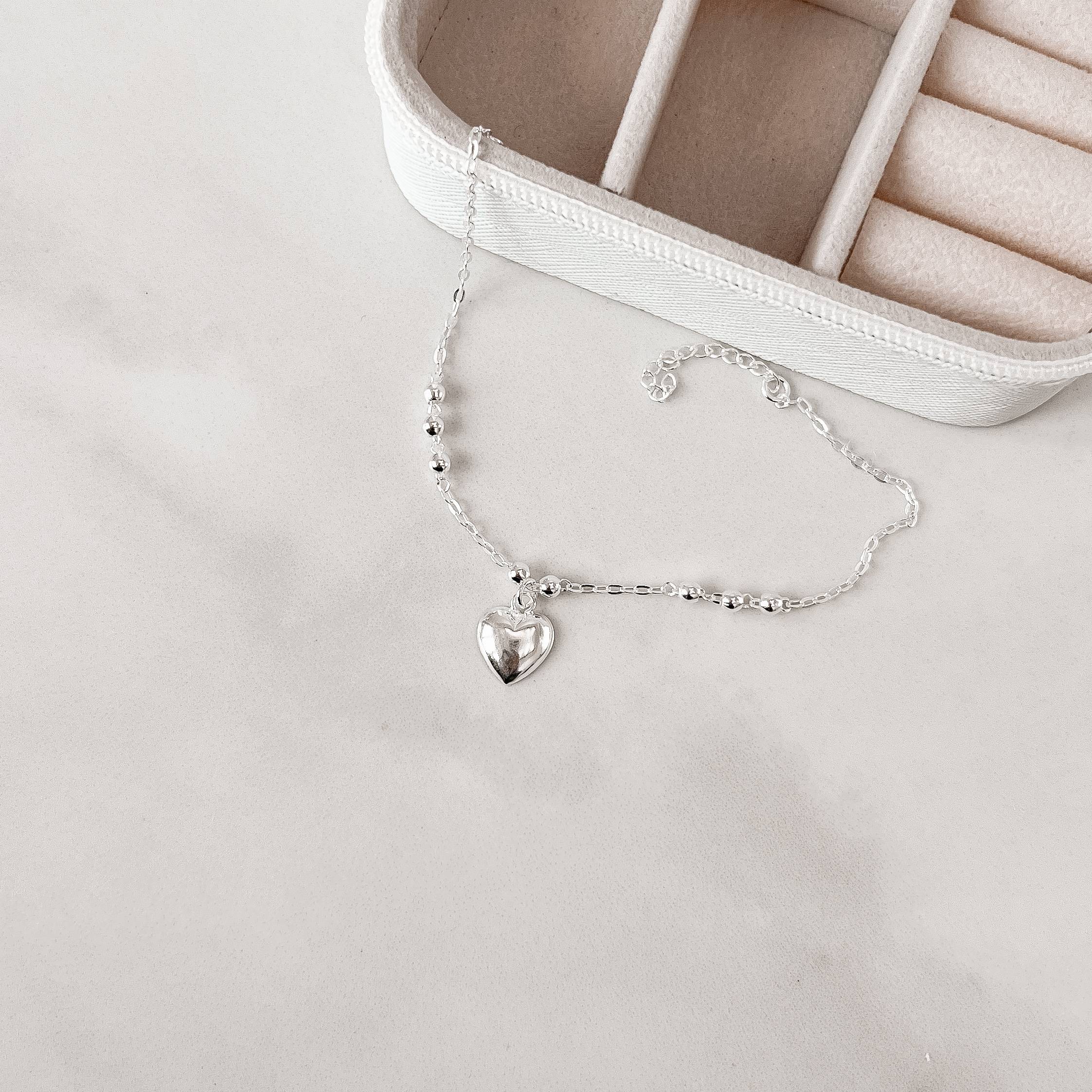 Imagem Secundária Pulseira entremeio bolas com pingente coração 9mm