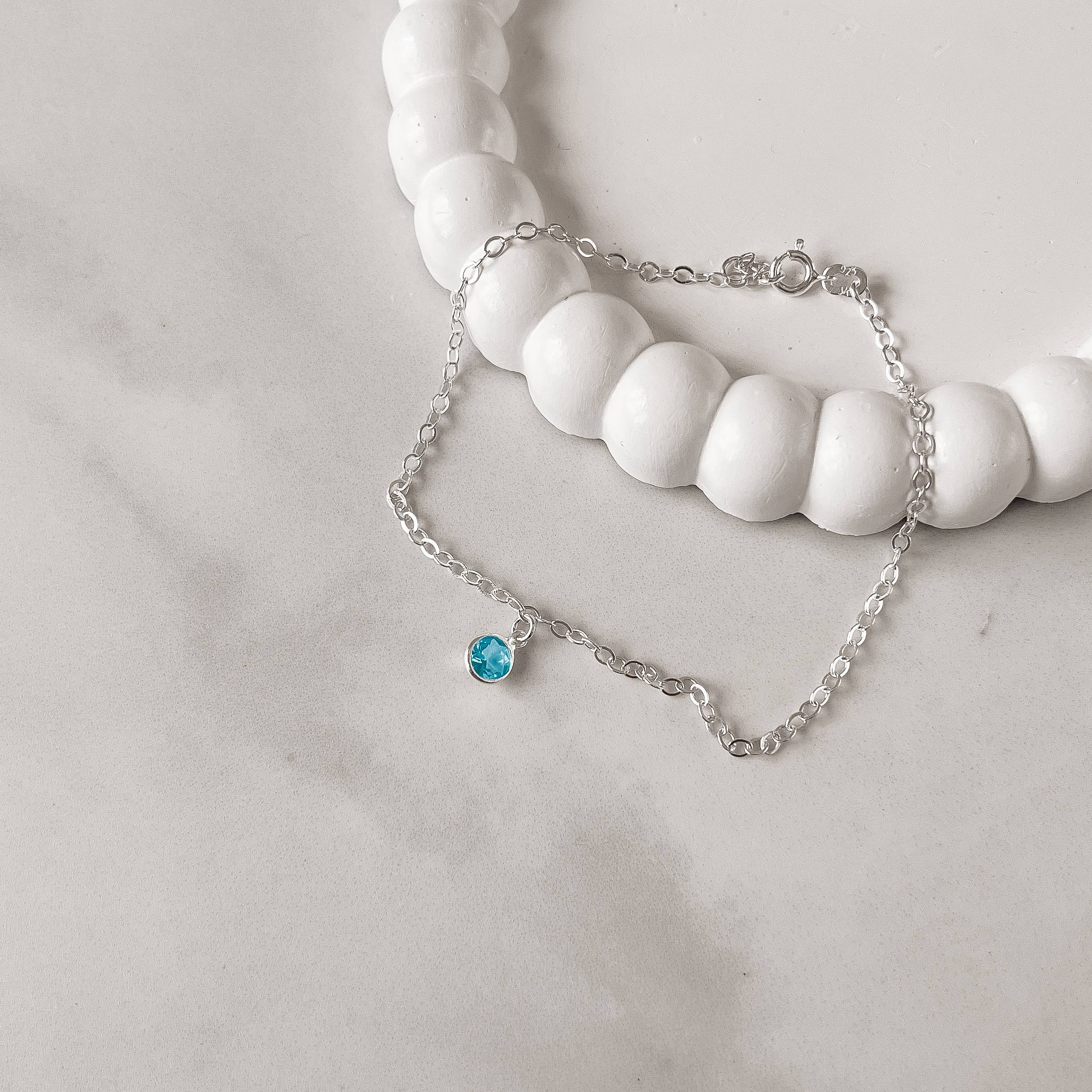 Tornozeleira pingente zircônia 6mm azul