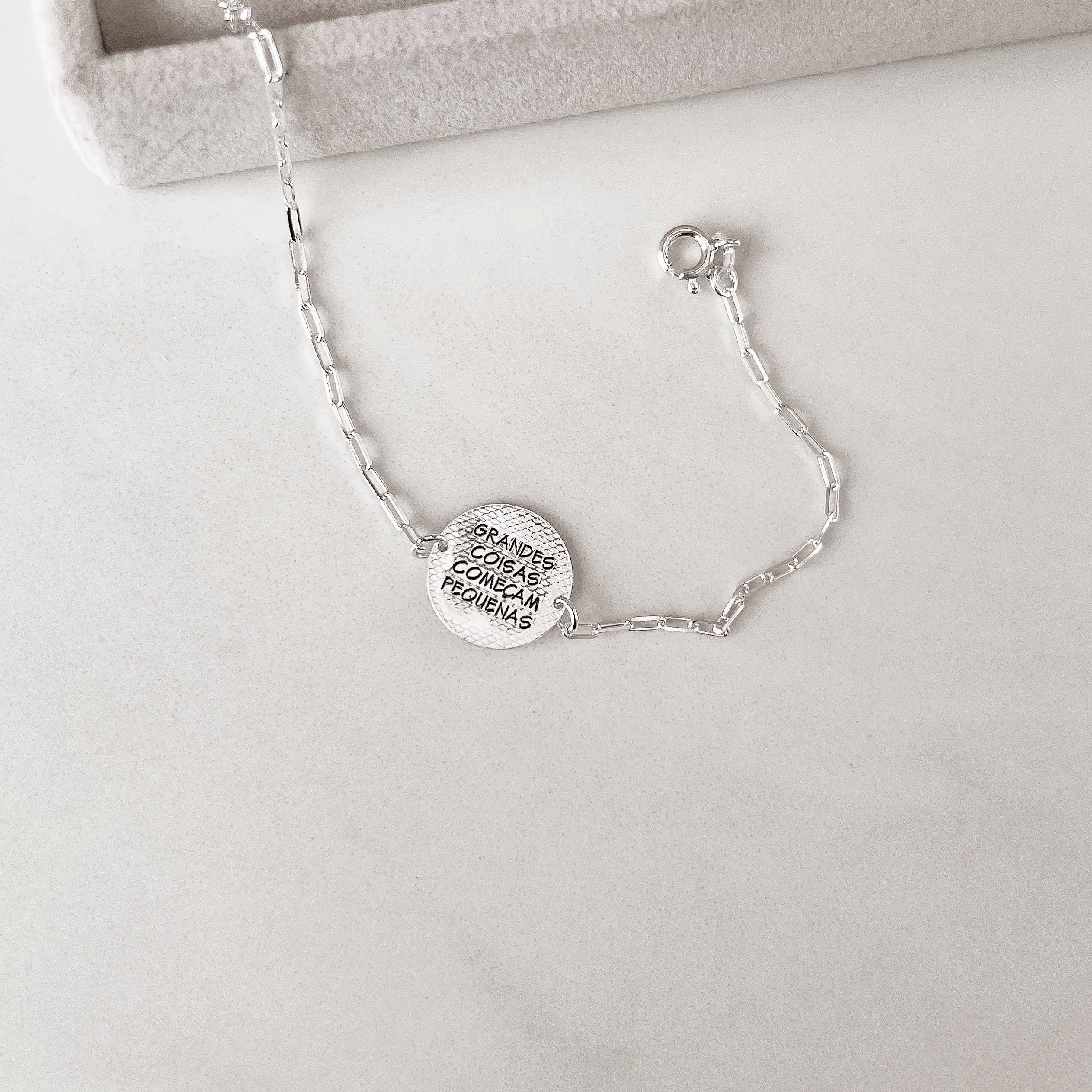 Imagem Secundária Pulseira entremeio medalha dupla face borboleta e frase 15mm