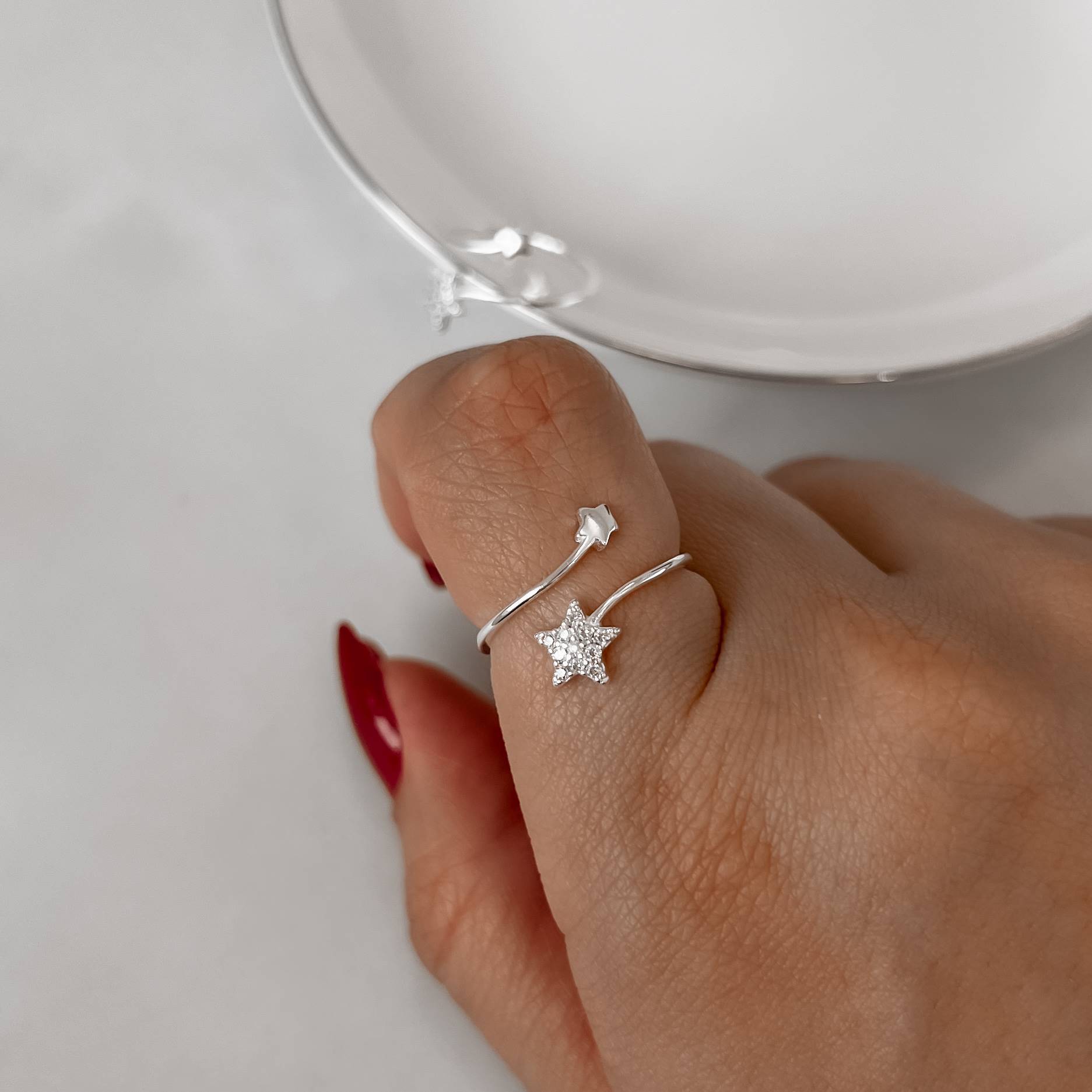 Imagem Anel estrelas lisa e cravejada regulável P