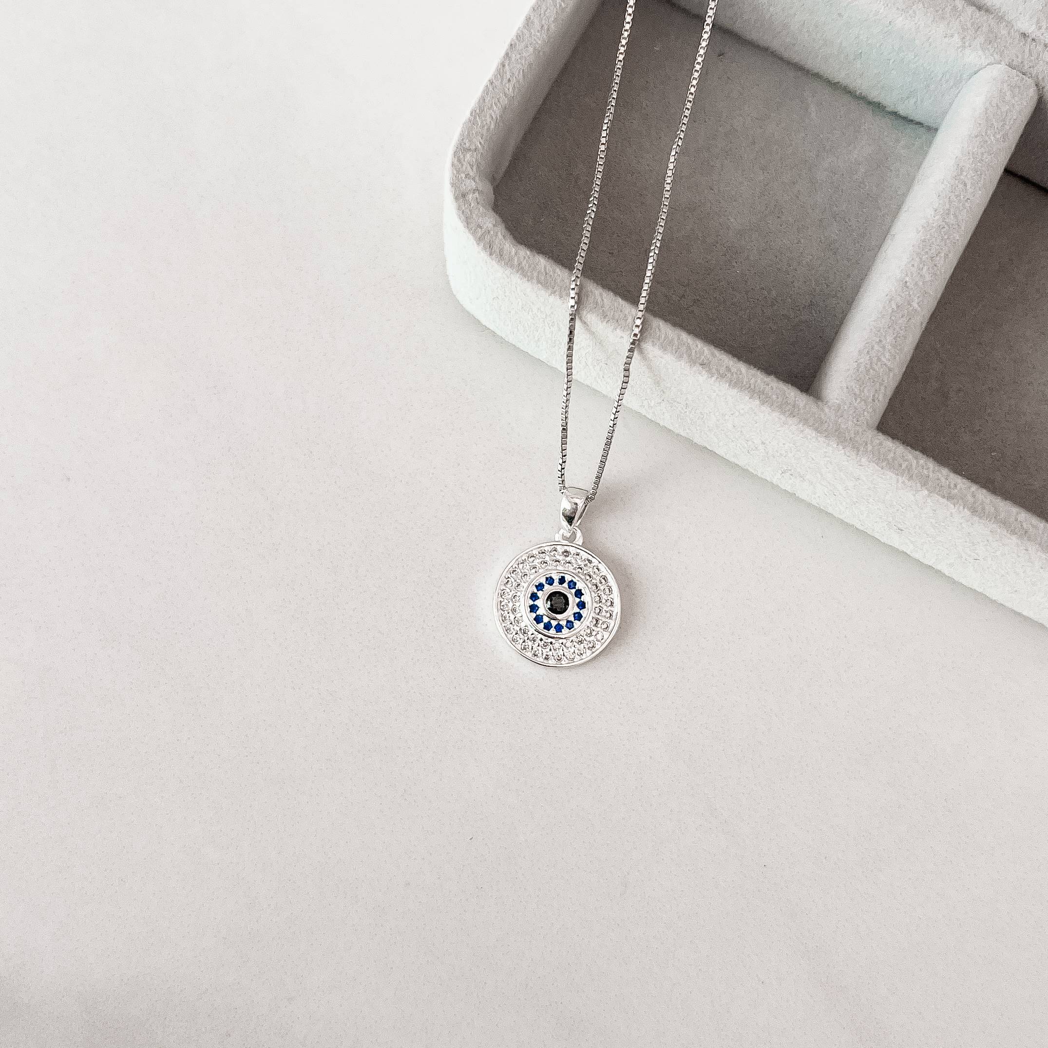 Imagem Colar pingente olho cravejado 15mm 45cm