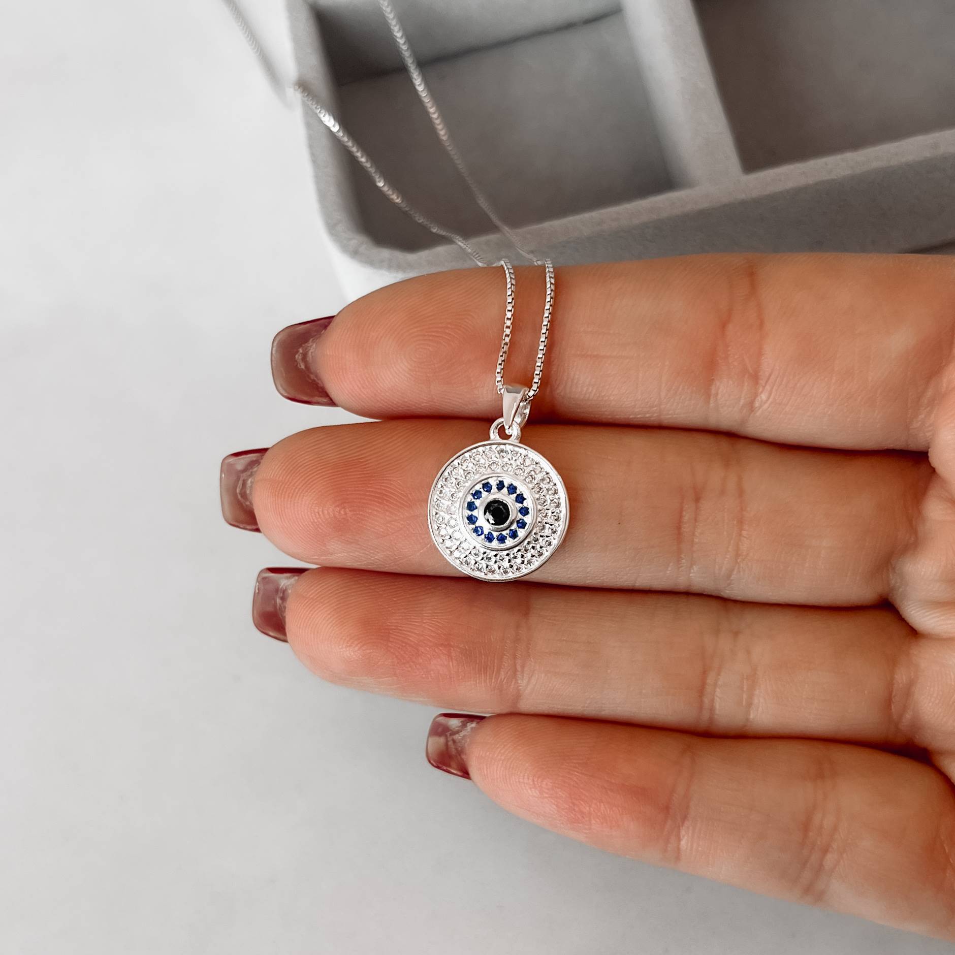 Imagem Secundária Colar pingente olho cravejado 15mm 45cm