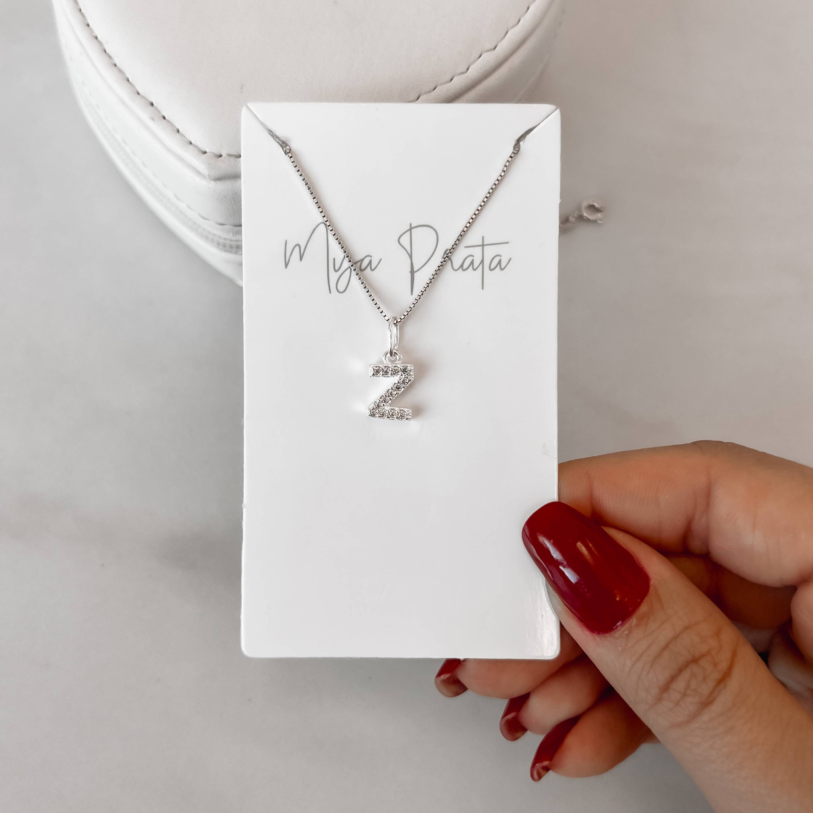 Colar pingente letra Z cravejada 9mm 45cm