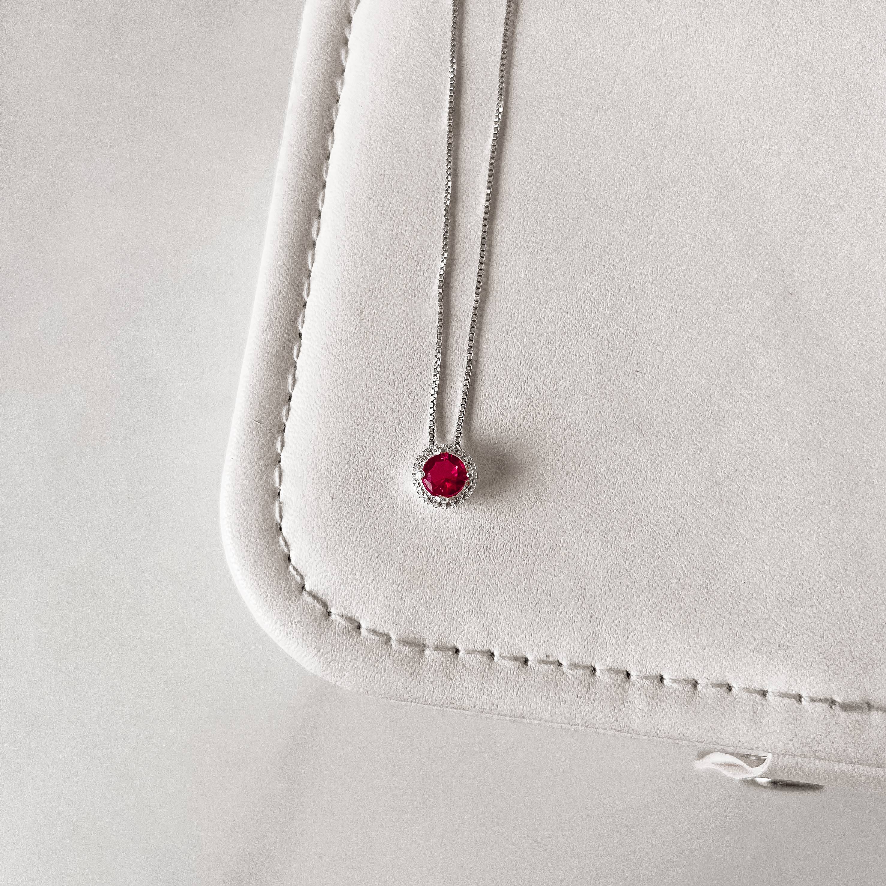 Imagem Colar zircônia redonda cereja com cravejado 7mm 40cm