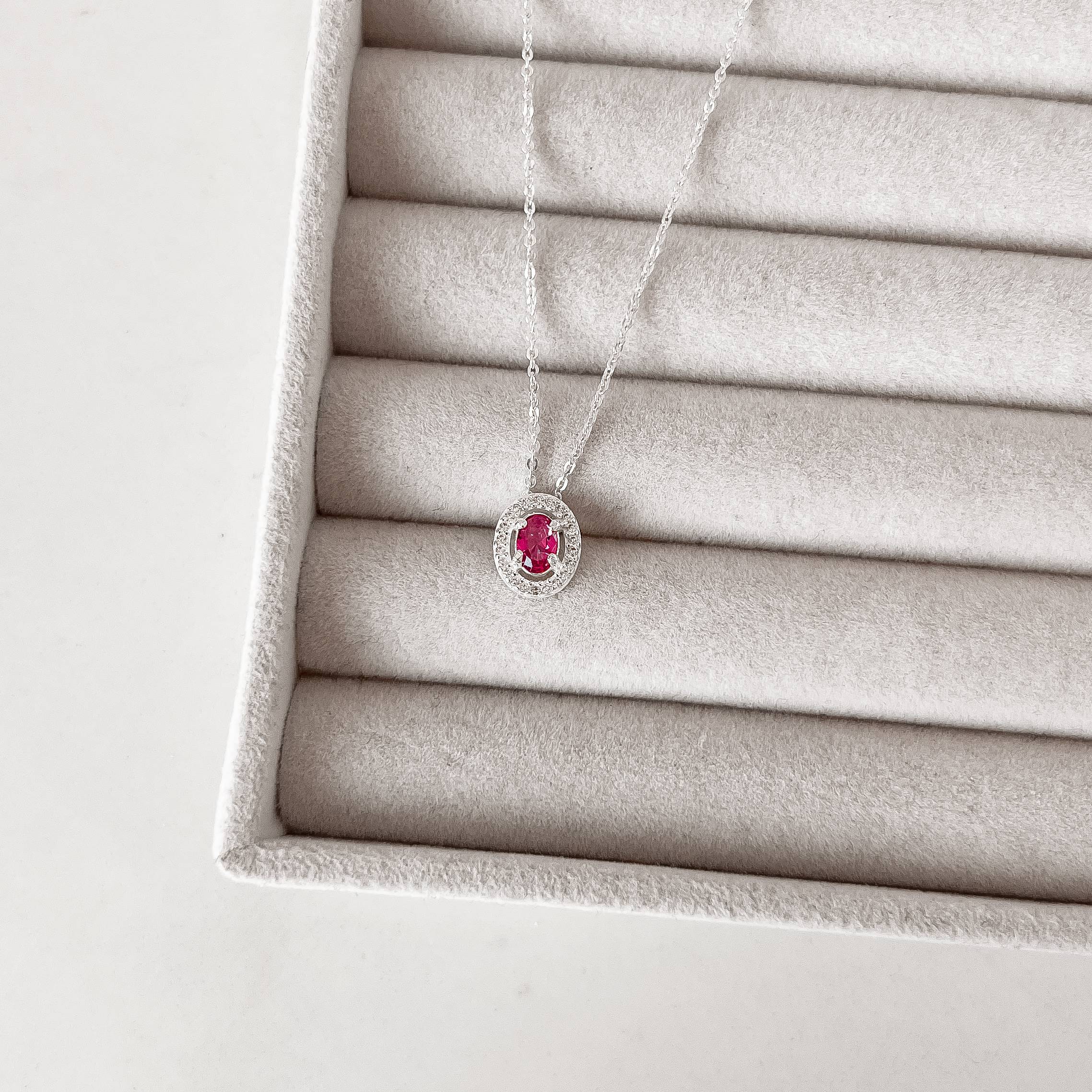 Colar zircônia oval cereja com cravejado 11mm corrente cadeadinho 45cm