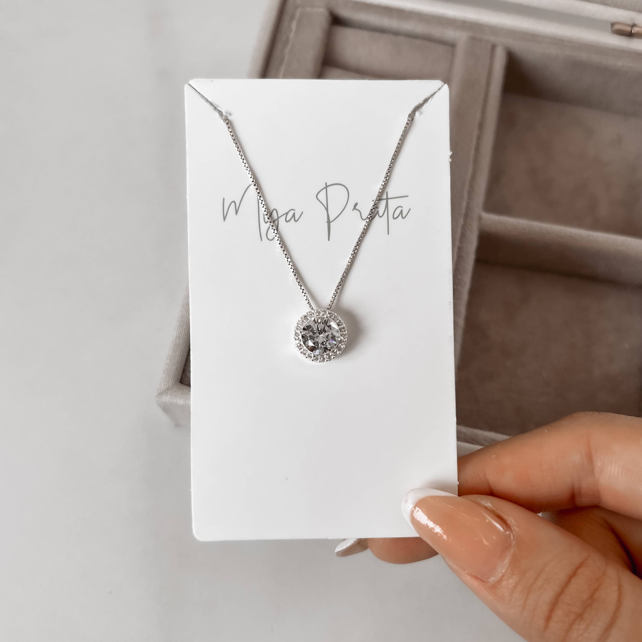 Imagem Colar zircônia redonda cristal com cravejado 10mm 45cm