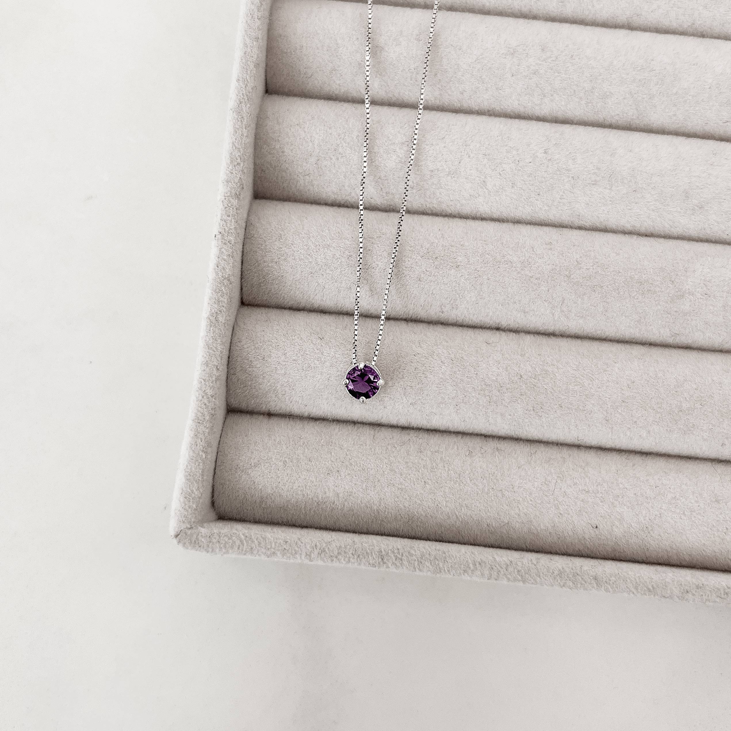 Imagem Colar zircônia redonda ametista 5mm 40cm