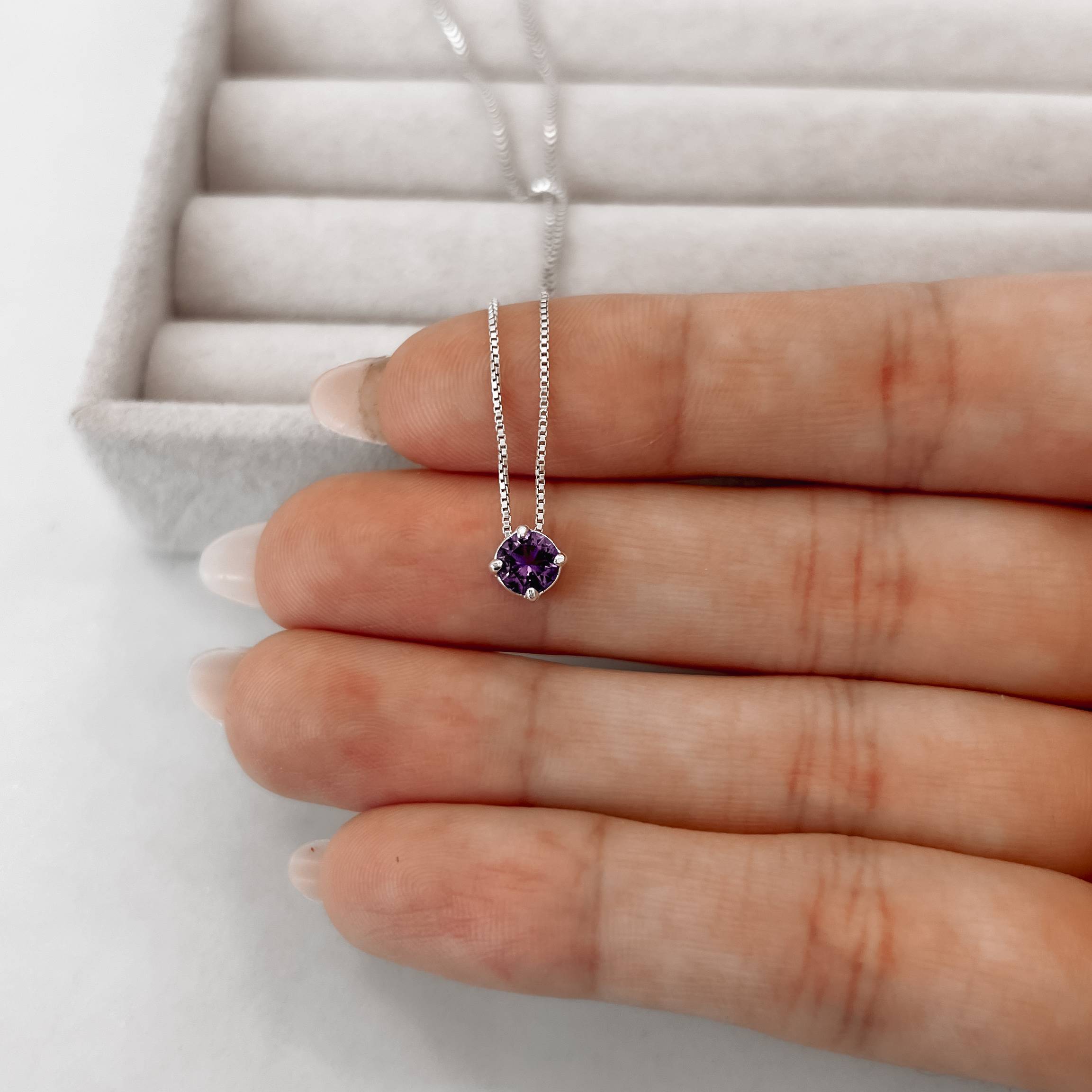 Imagem Secundária Colar zircônia redonda ametista 5mm 40cm