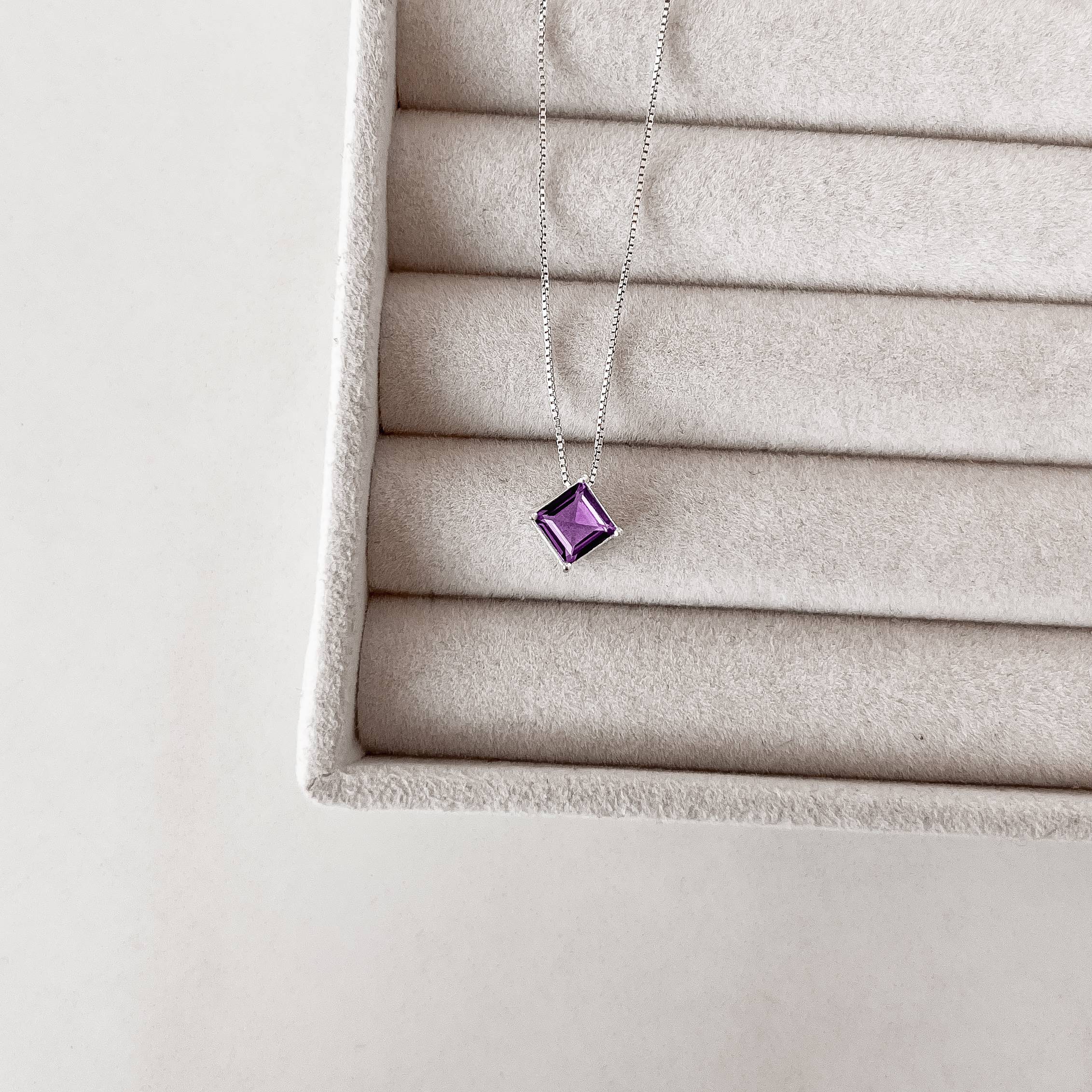 Colar zircônia losango ametista 10mm 45cm