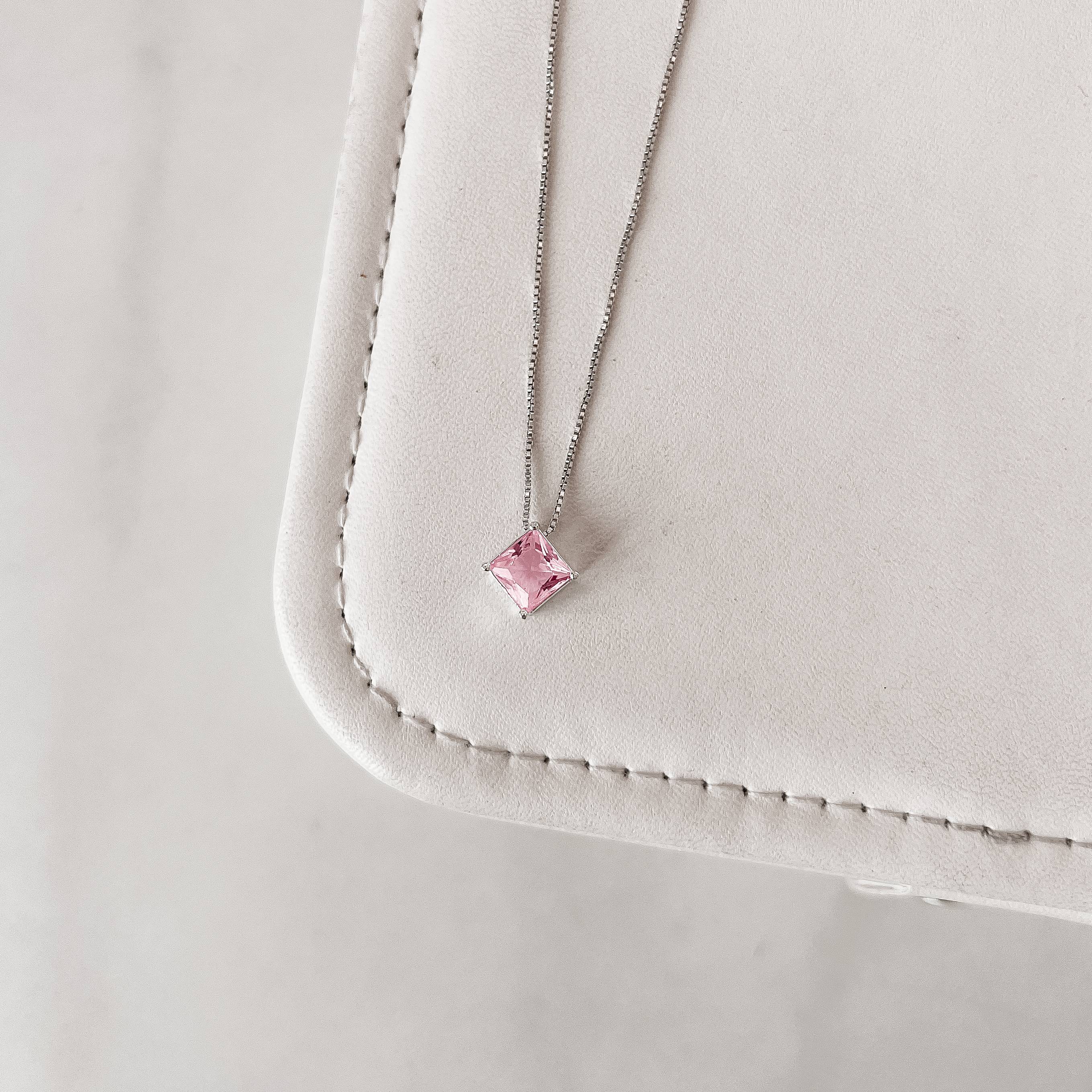 Imagem Secundária Colar zircônia losango rosa 10mm 45cm