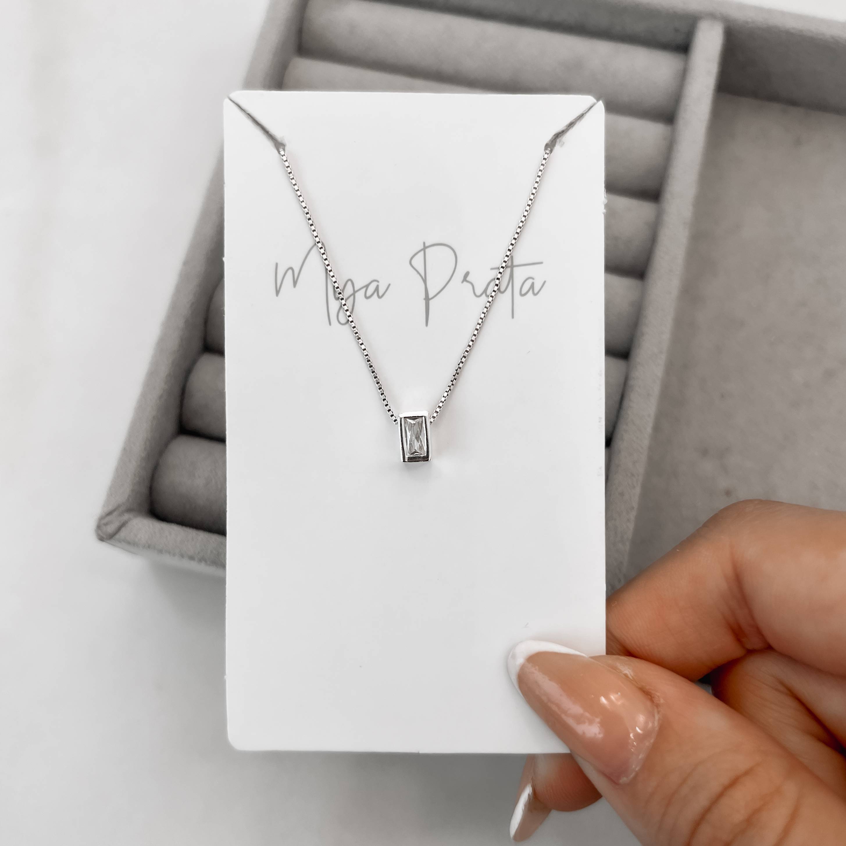 Imagem Colar zircônia retangular cristal 5mm 40cm