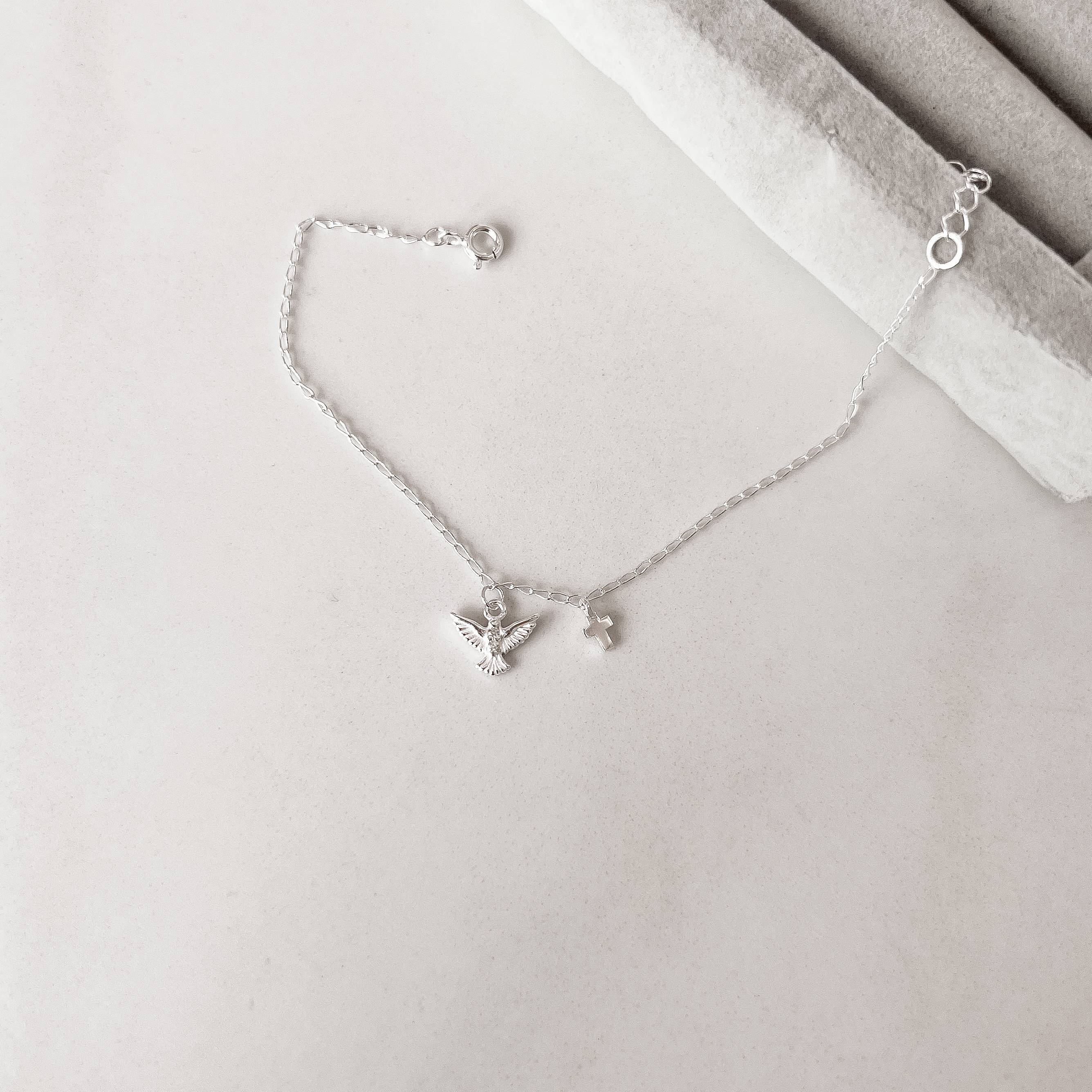 Pulseira pingentes Espírito Santo com zircônias e cruz