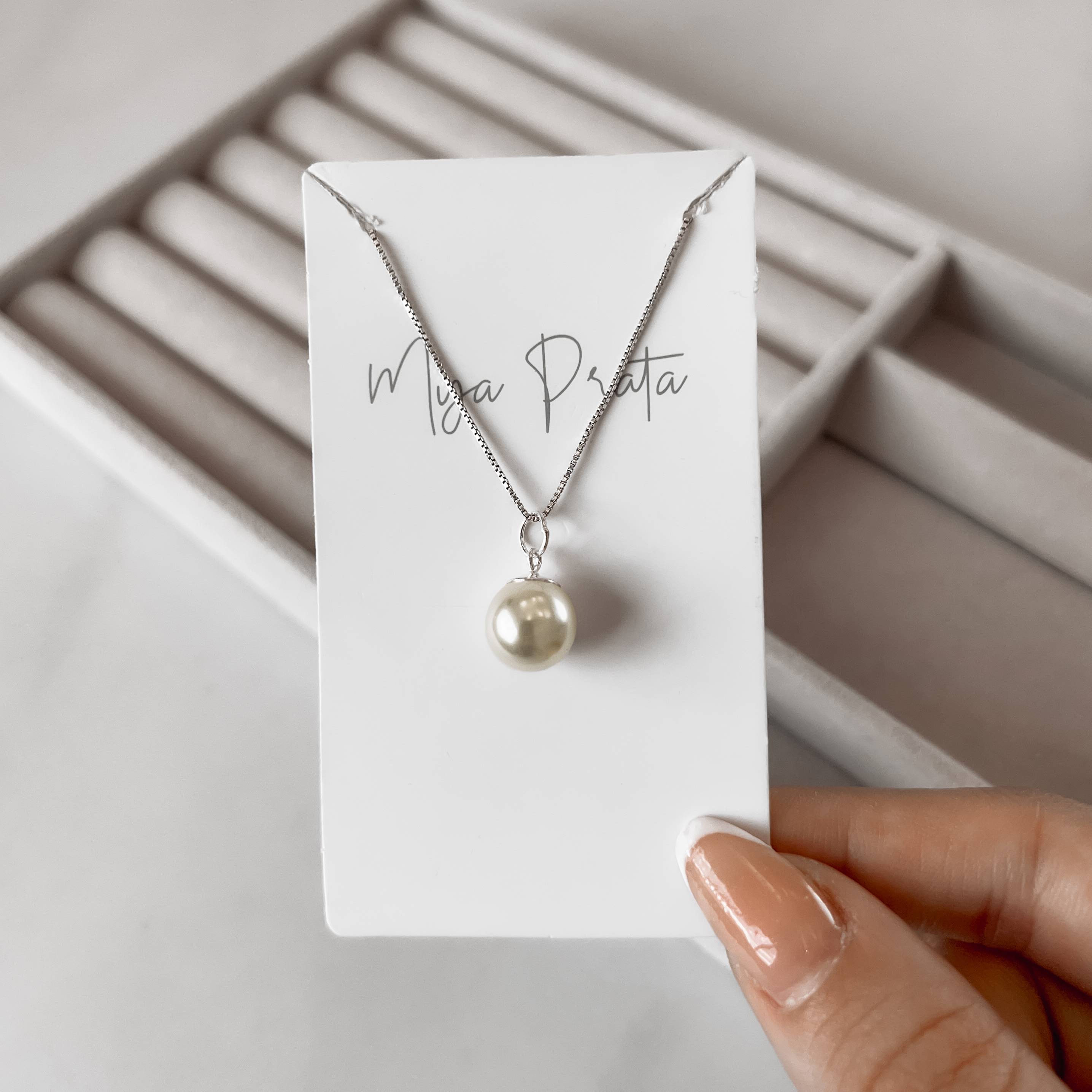 Imagem Secundária Colar pingente pérola sintética 10mm 45cm