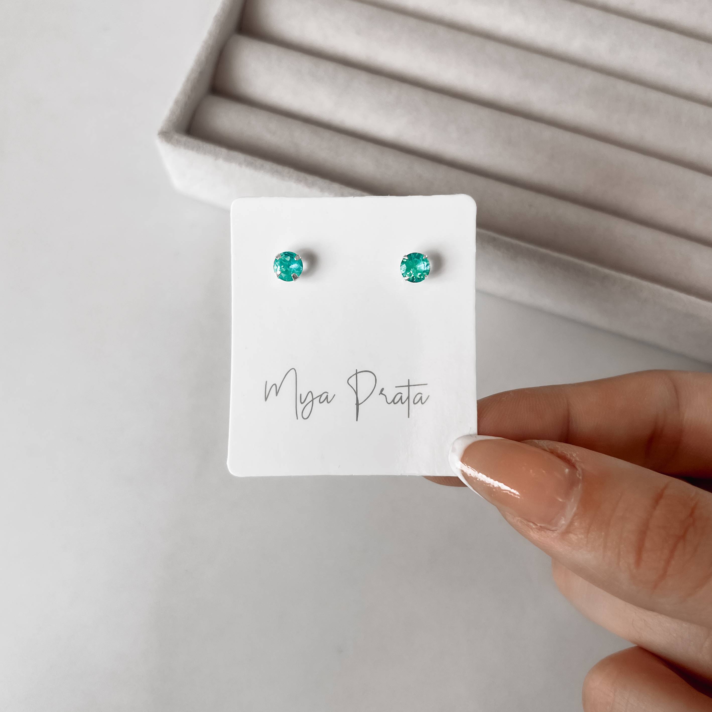 Imagem Secundária Brinco zircônia redonda acqua 5mm