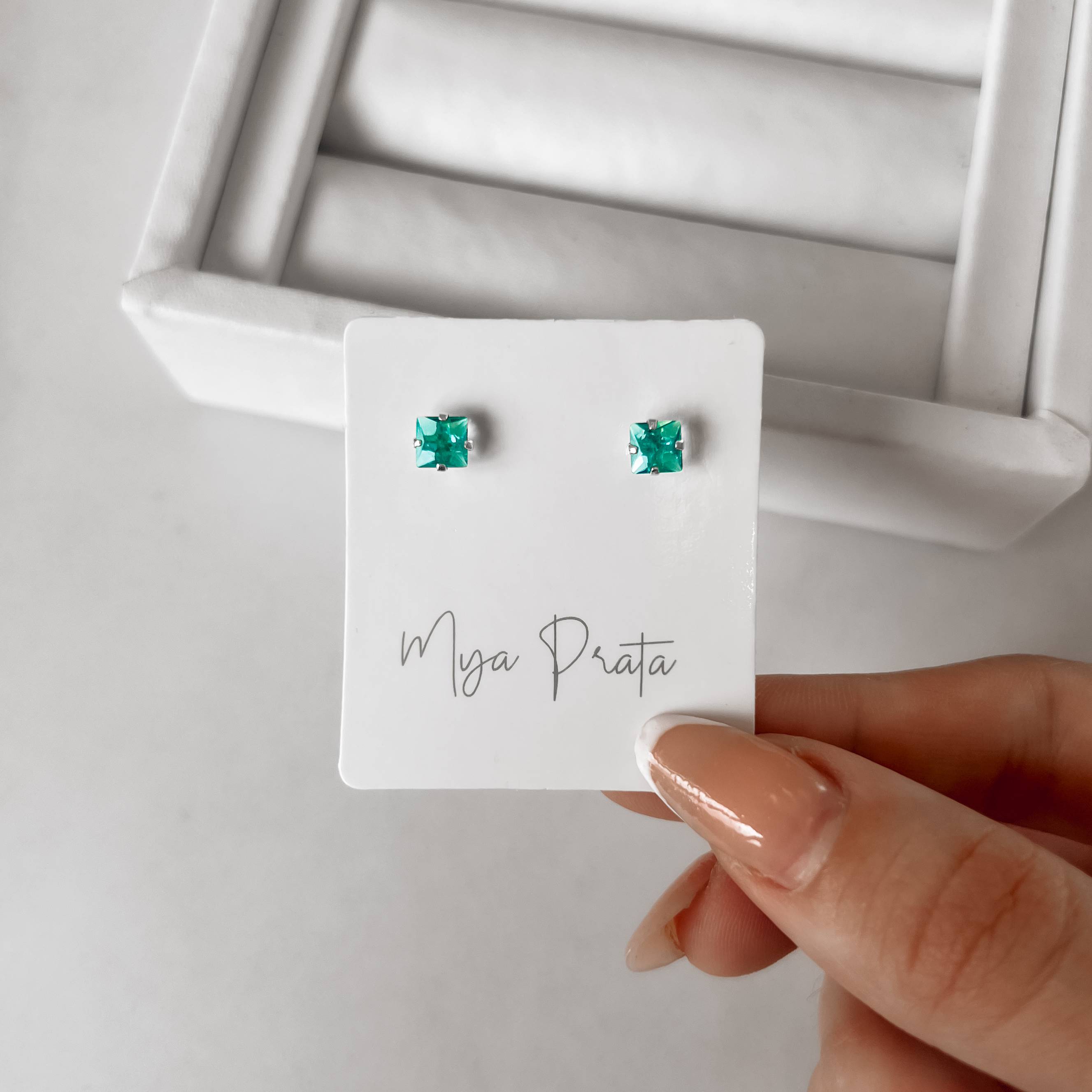 Imagem Brinco zircônia quadrada acqua 5mm