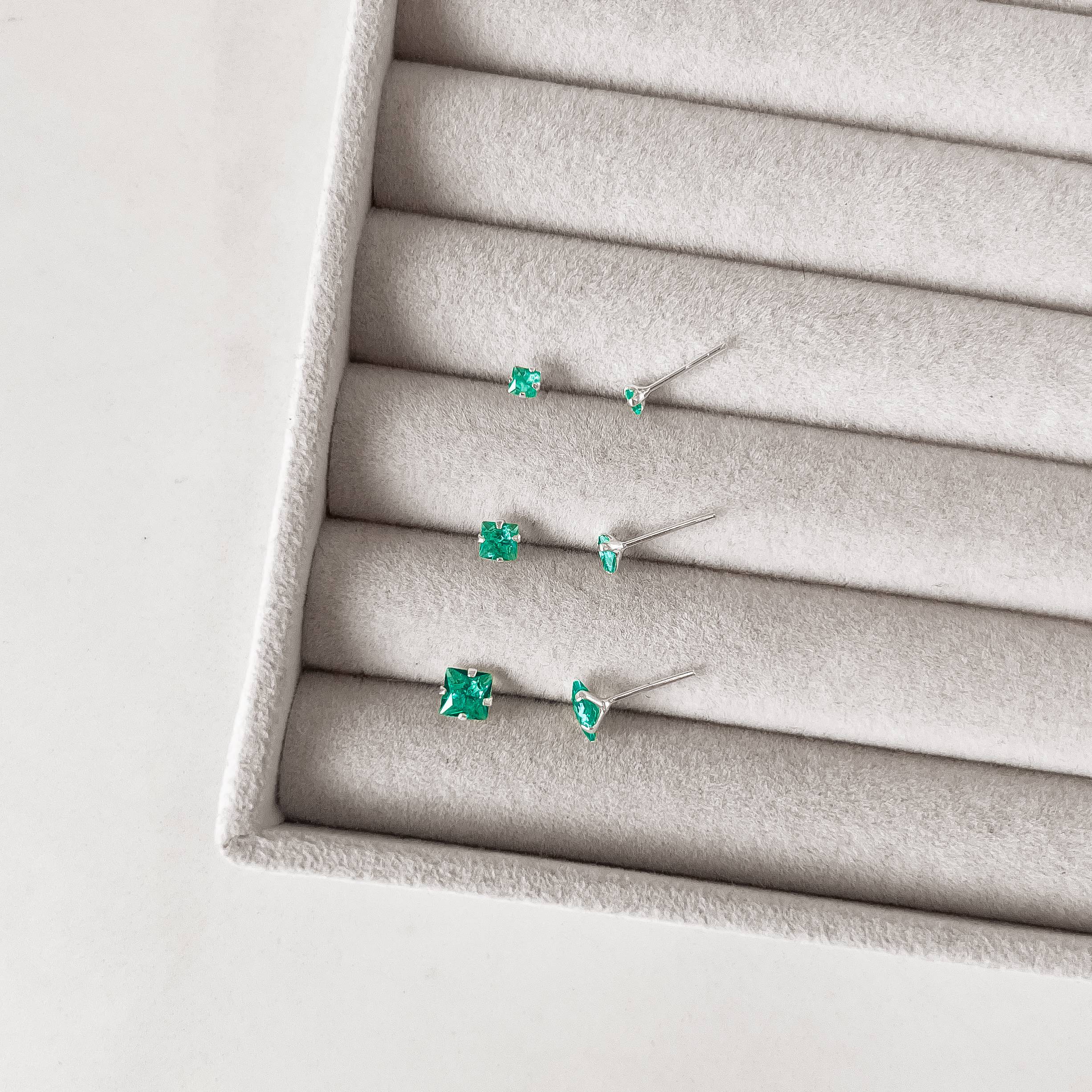 Trio zircônias quadradas 3, 4 e 5mm acqua