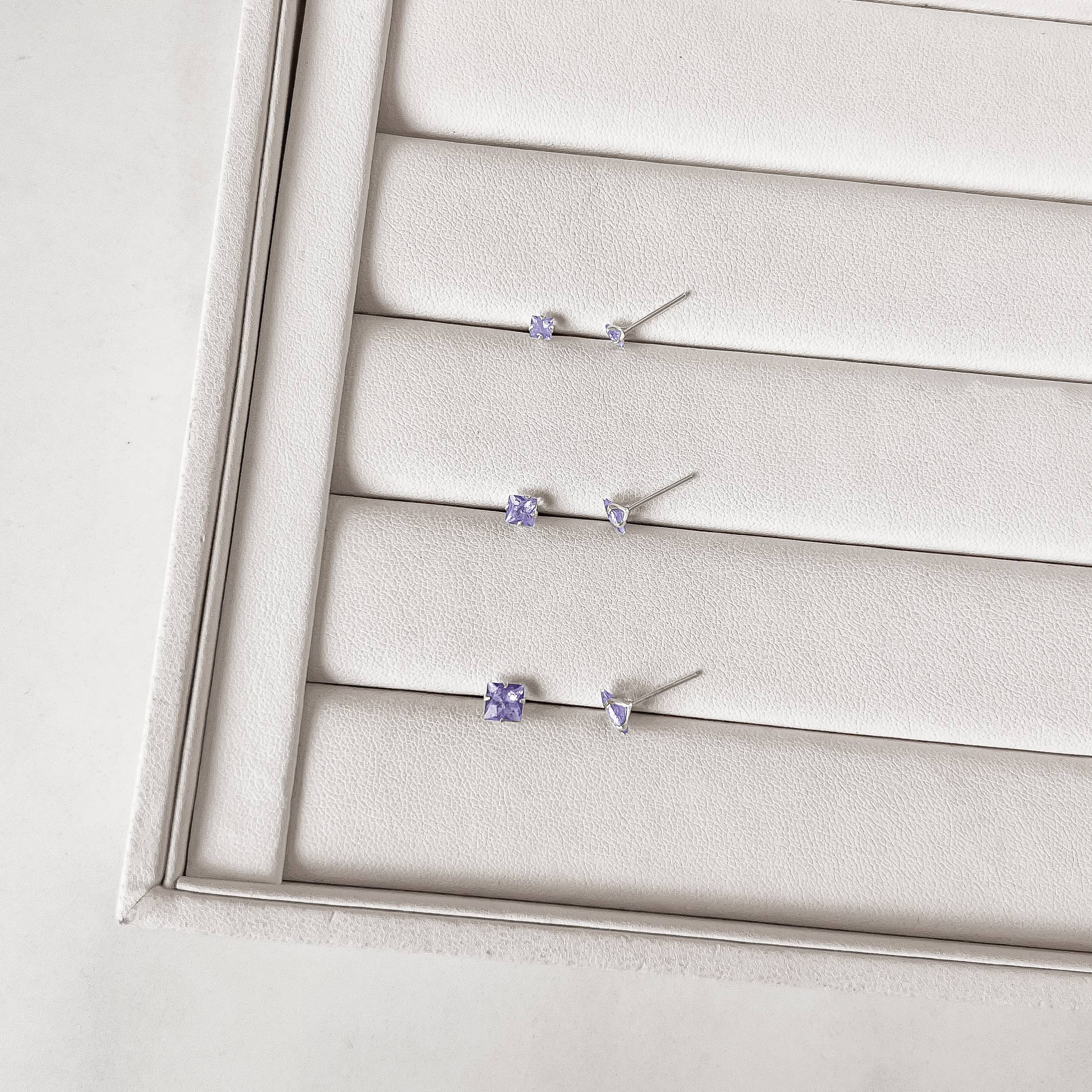 Trio zircônias quadradas 3, 4 e 5mm lilás