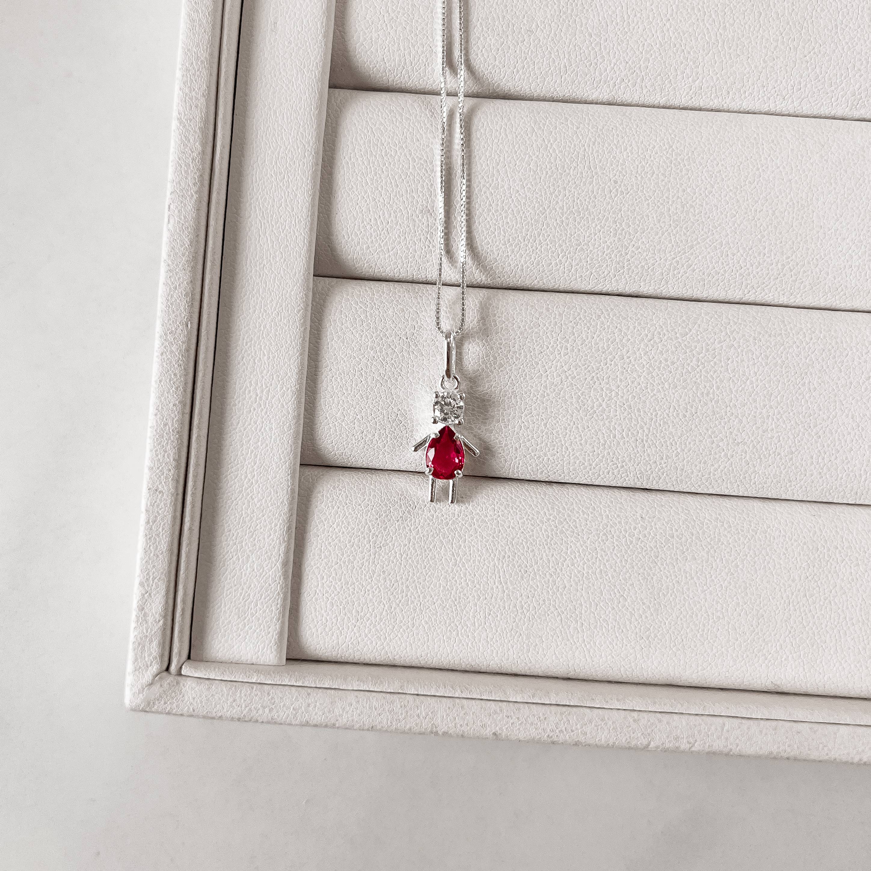 Colar pingente menina zircônia cereja 15mm 45cm