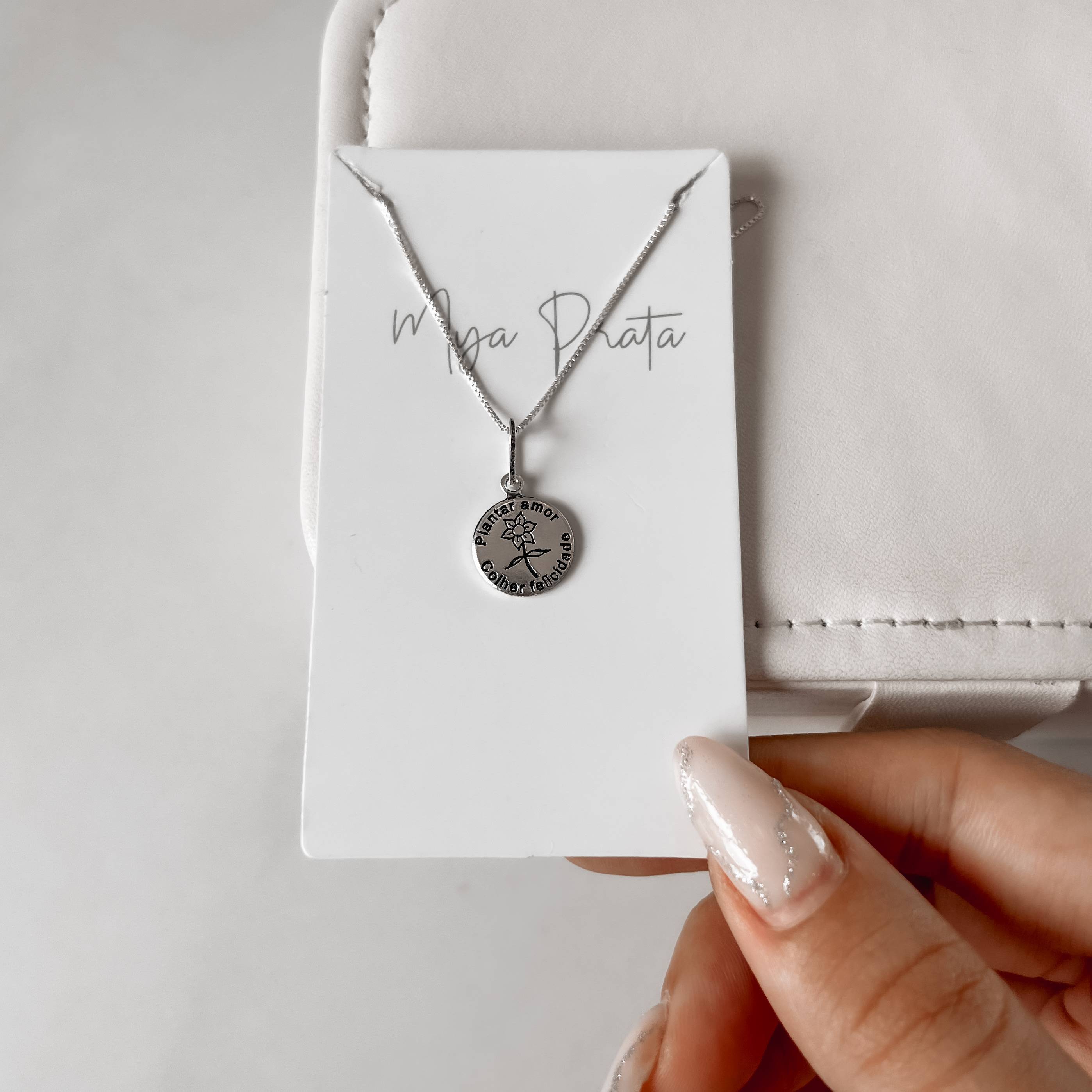 Imagem Secundária Colar pingente medalha plantar amor, colher felicidade envelhecido 12mm 45cm