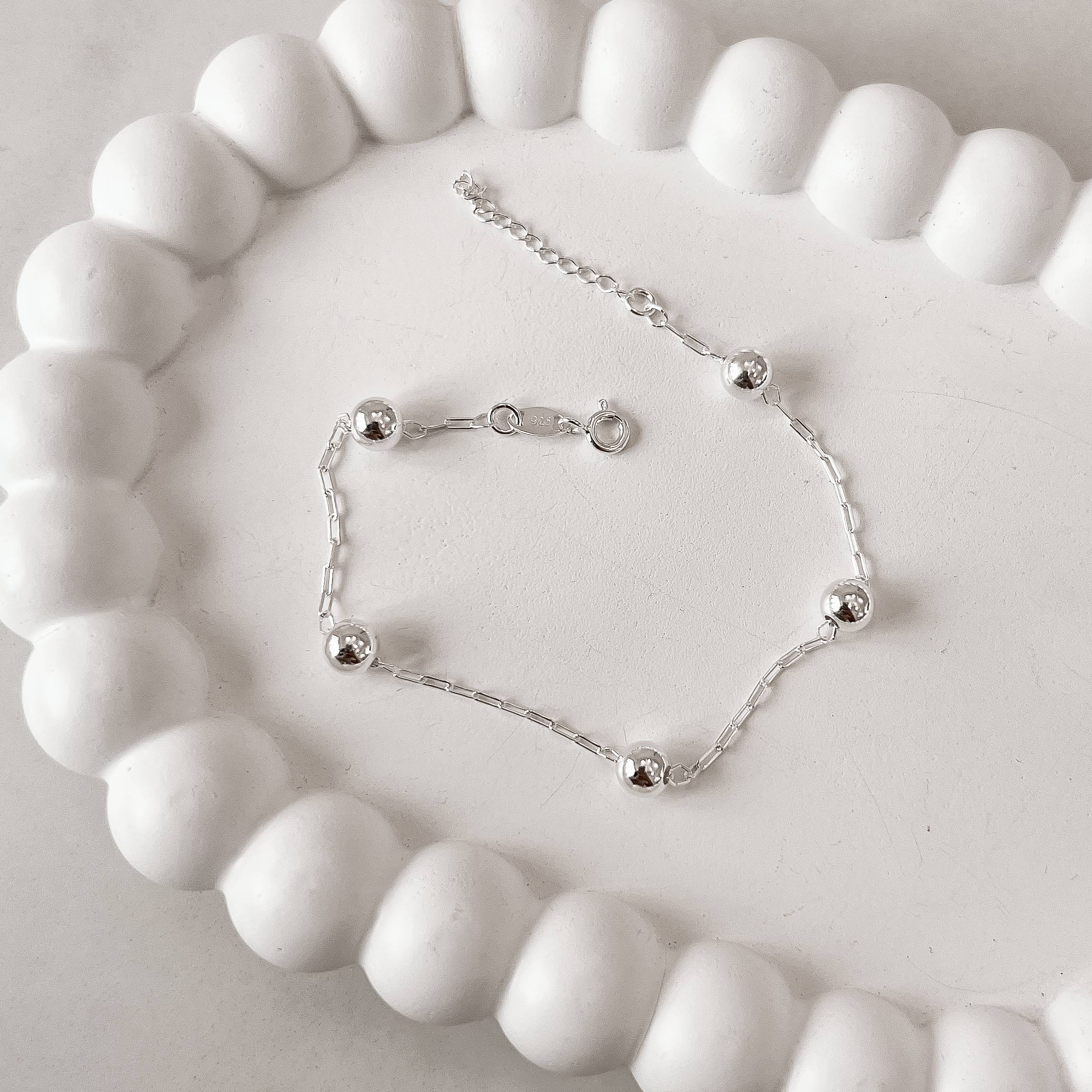 Pulseira corrente cadeado com 5 bolas 6mm