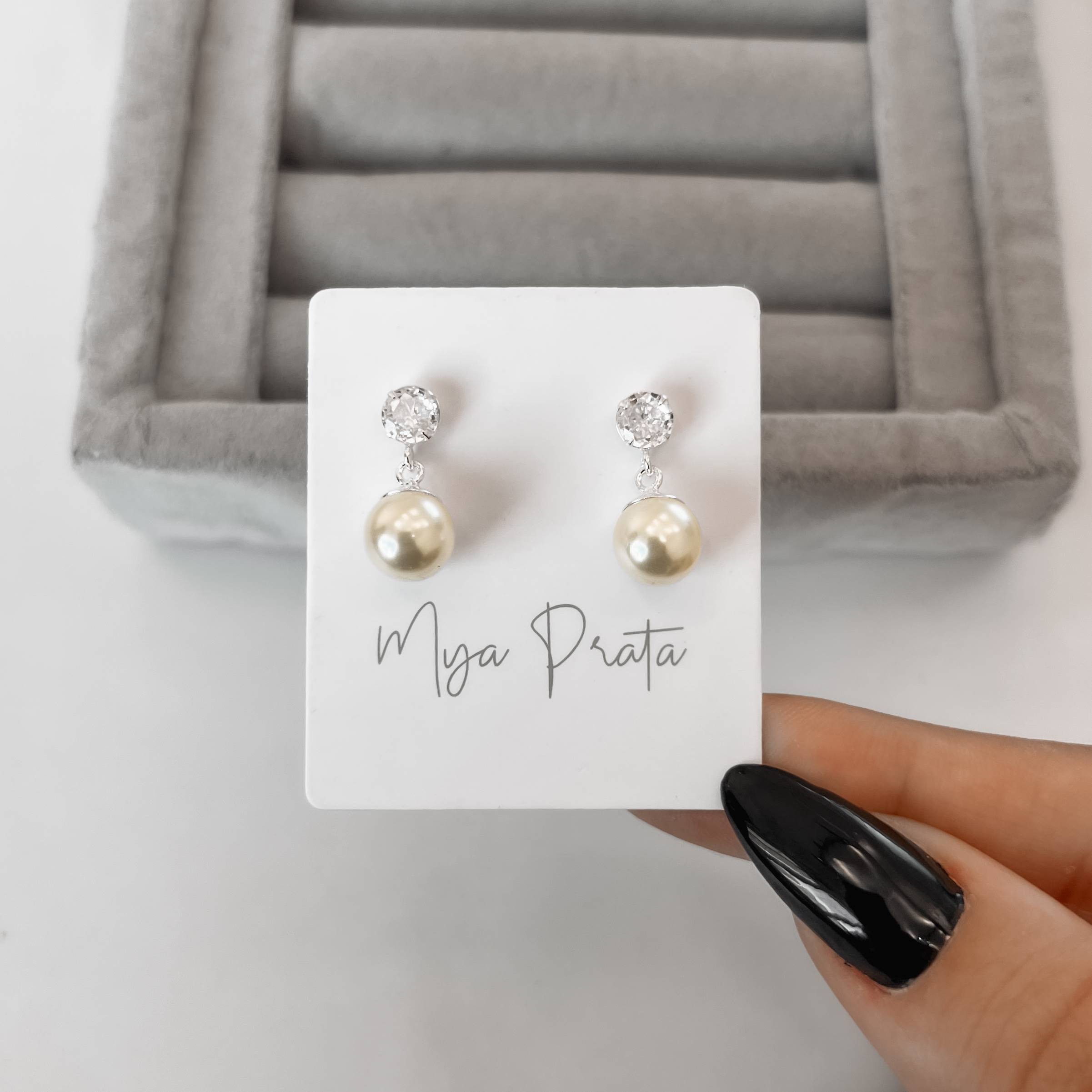 Imagem Secundária Brinco zircônia cristal 5mm pingente pérola 8mm