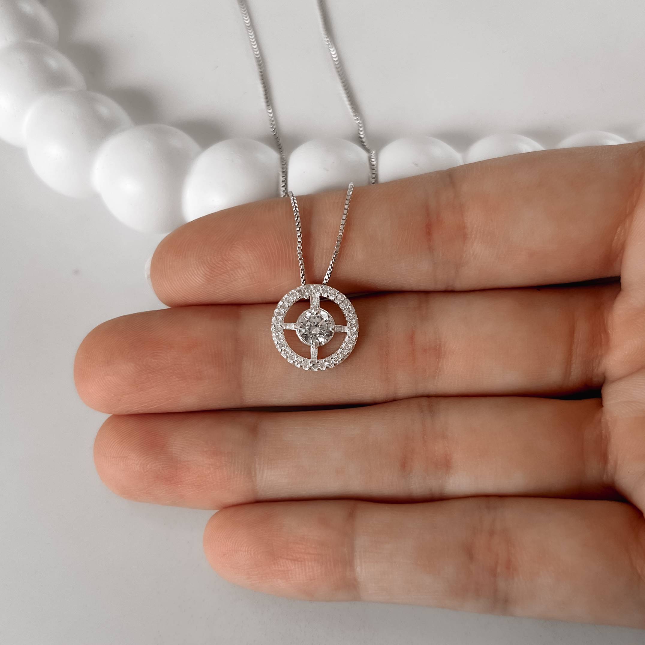 Imagem Colar zircônia redonda com cravejado 13mm 45cm