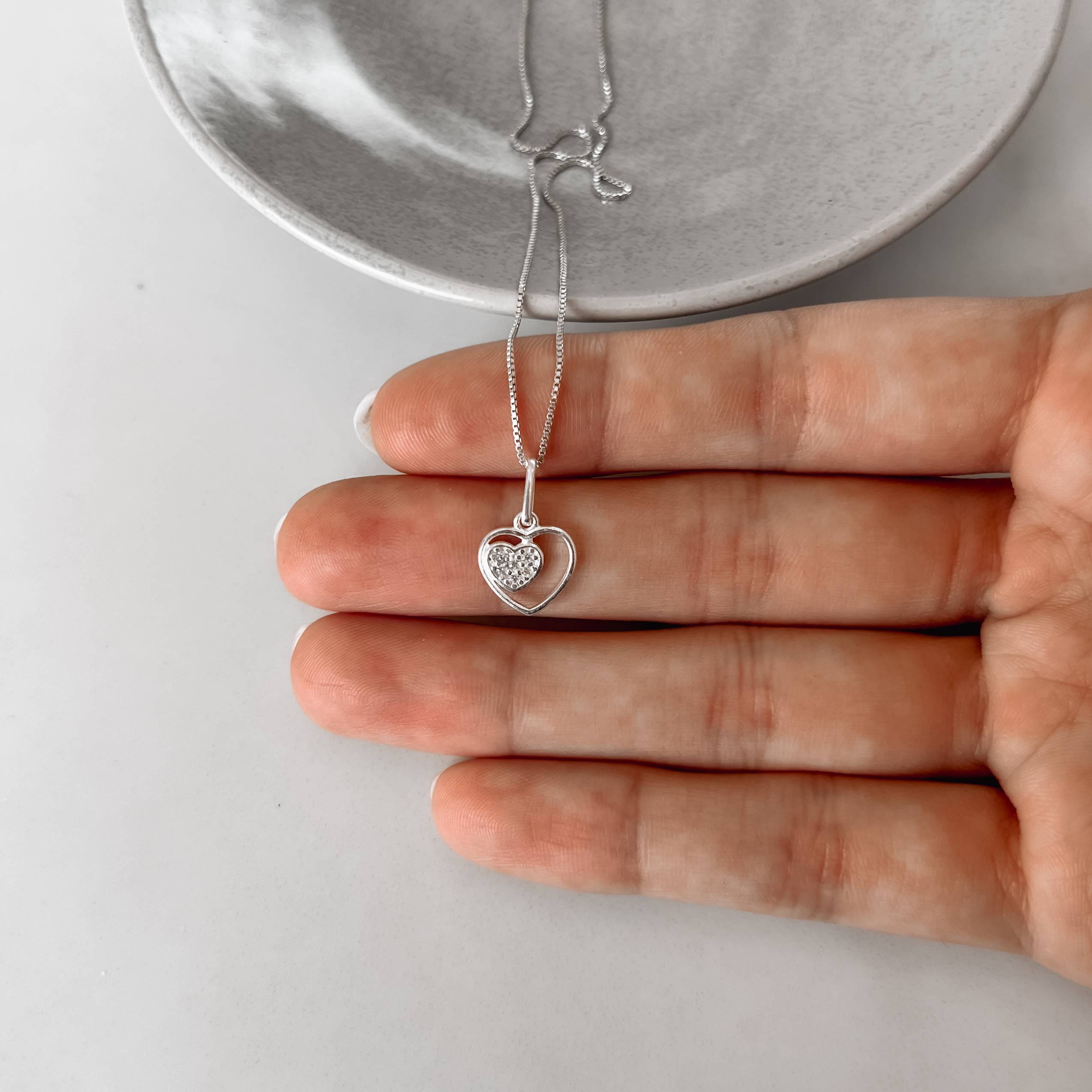 Imagem Colar pingente coração liso e cravejado 9mm 45cm