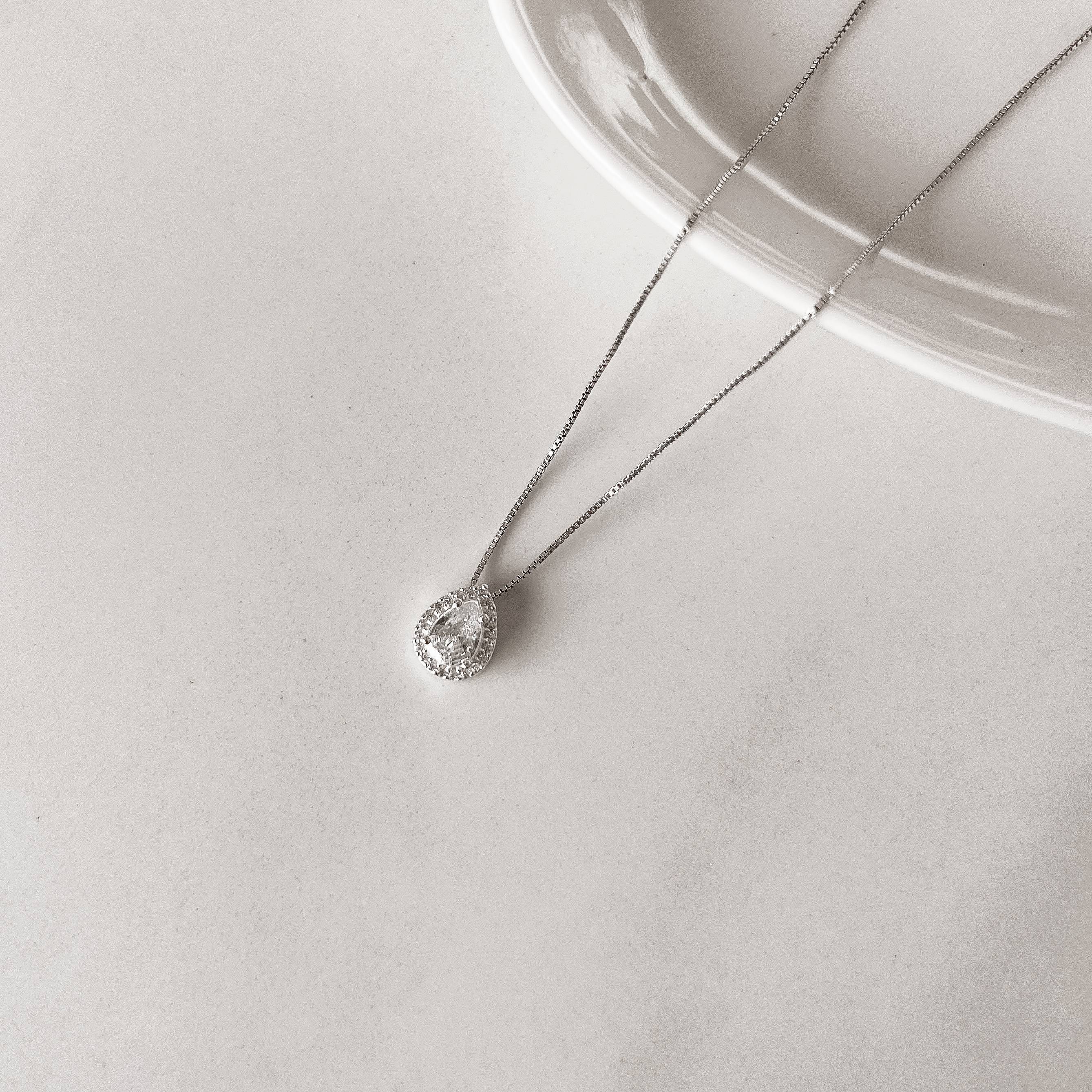 Colar zircônia gota com cravejado 11mm 45cm