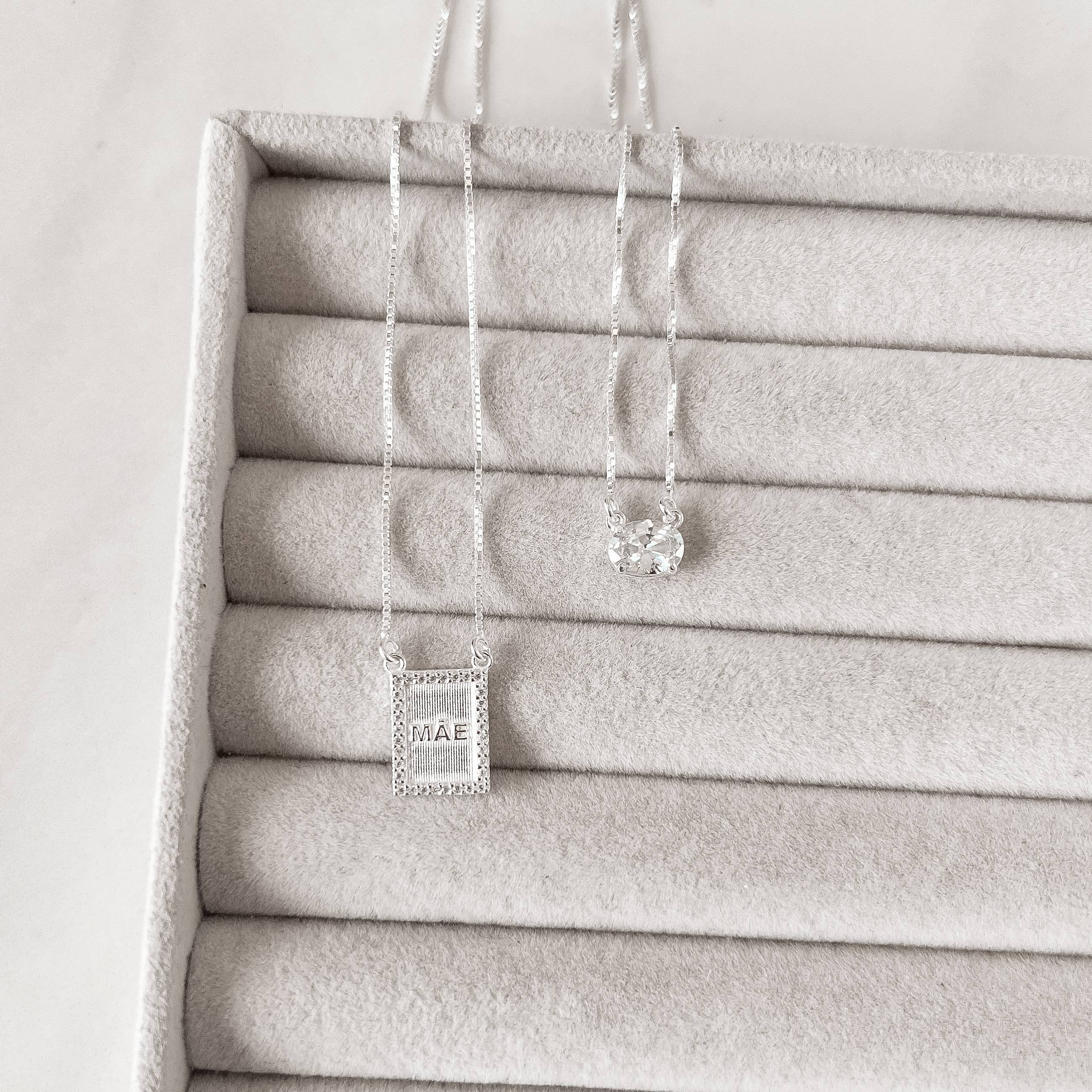 Escapulário placa mãe cravejada e zircônia oval v15 60cm